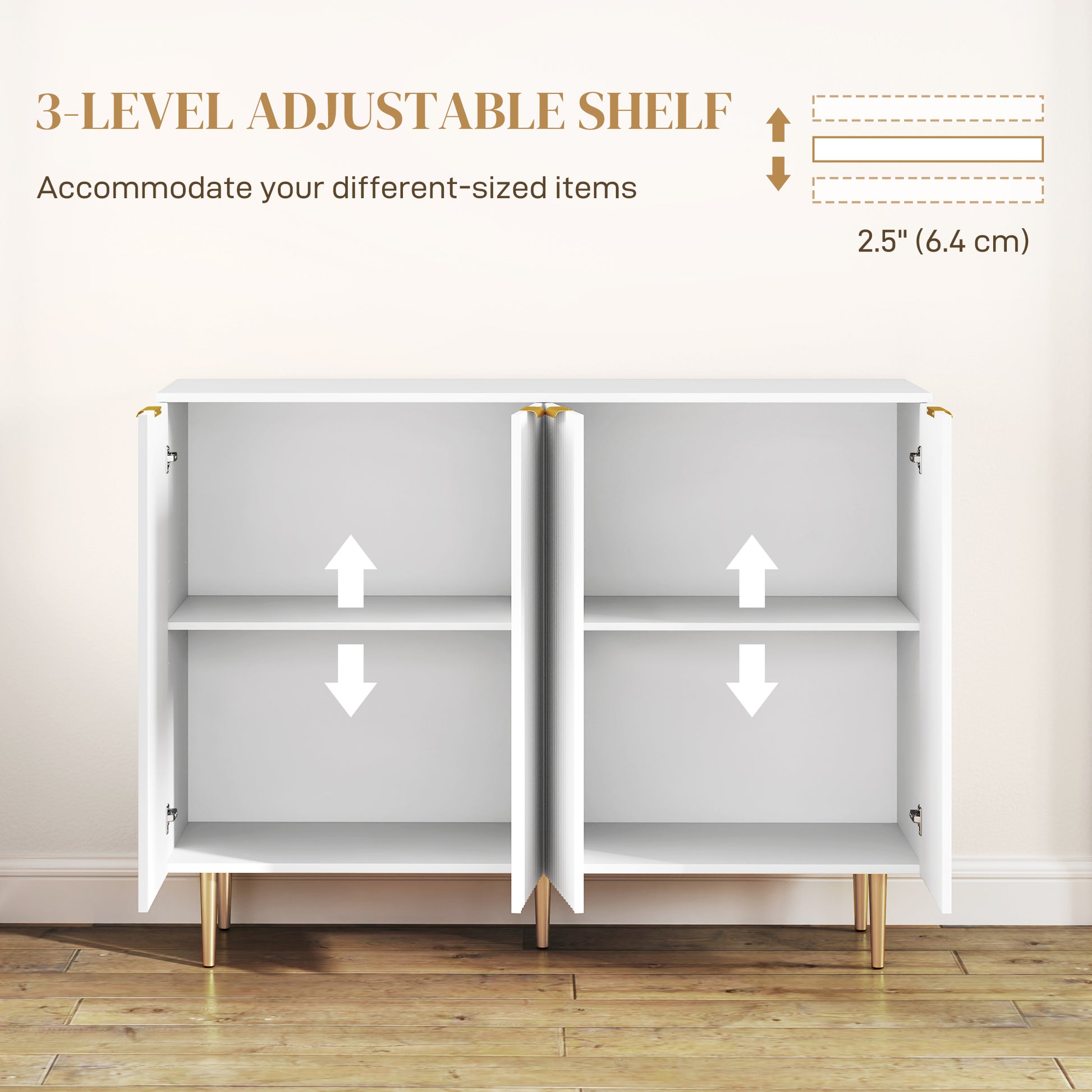 Sideboard Cabinet - White 47.2" W Adjustable Shelves-DECOROLALA