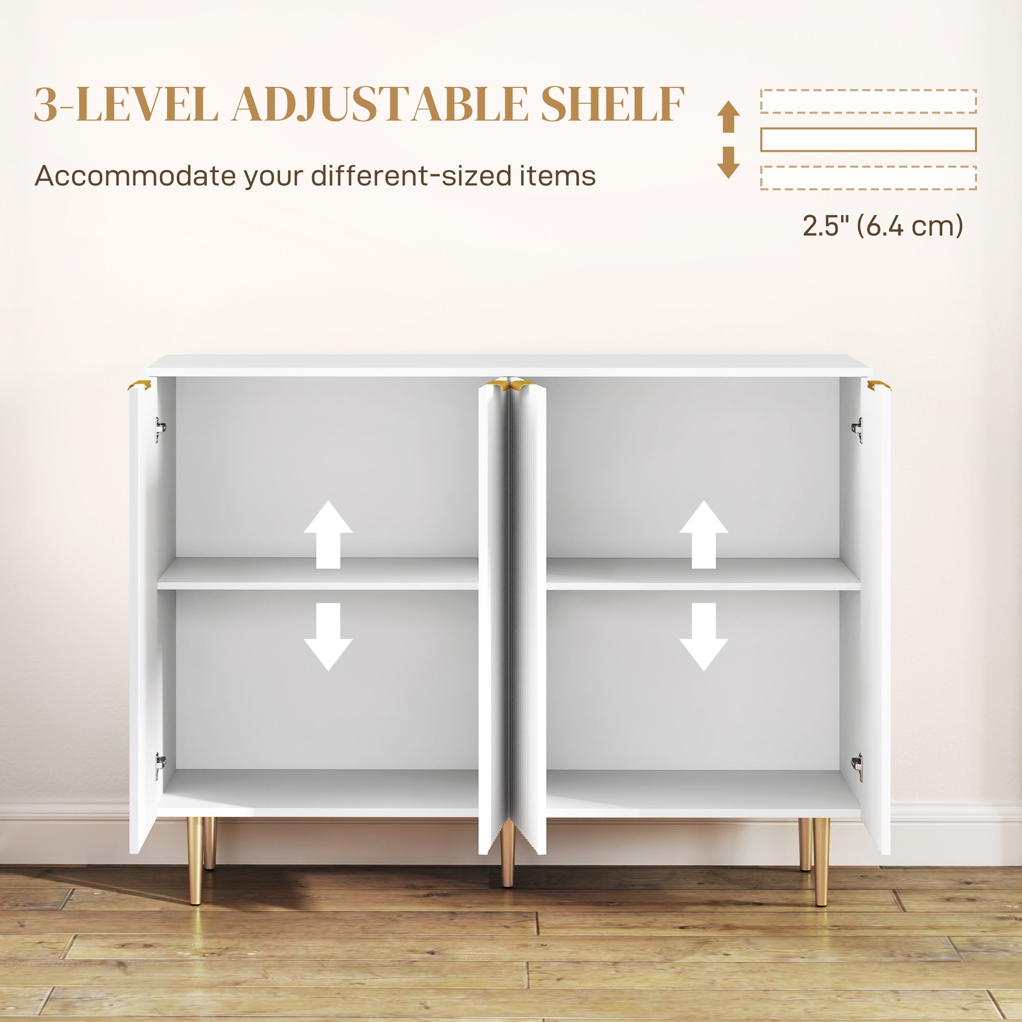 Sideboard Cabinet - White 47.2" W Adjustable Shelves-DECOROLALA