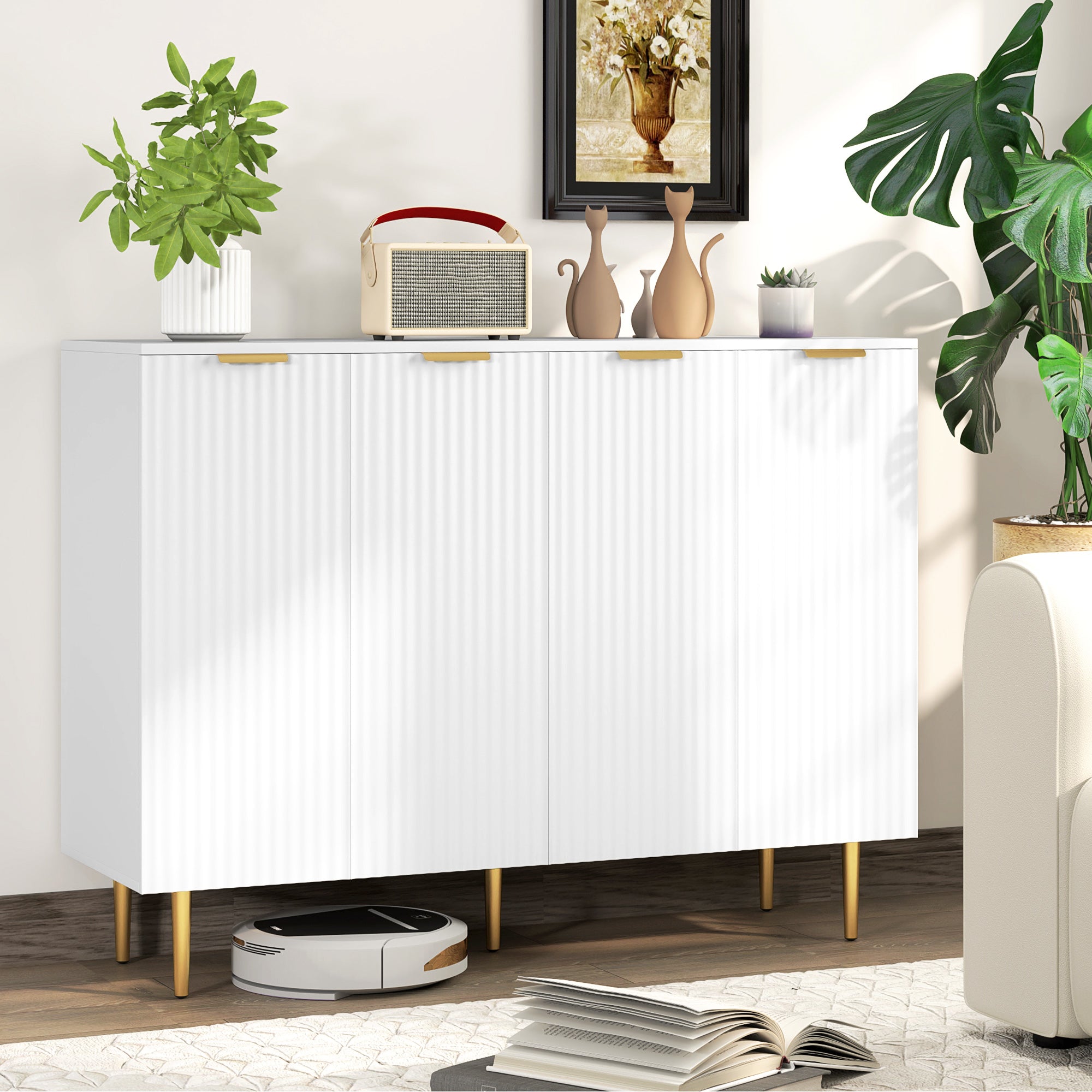 Sideboard Cabinet - White 47.2" W Adjustable Shelves-DECOROLALA
