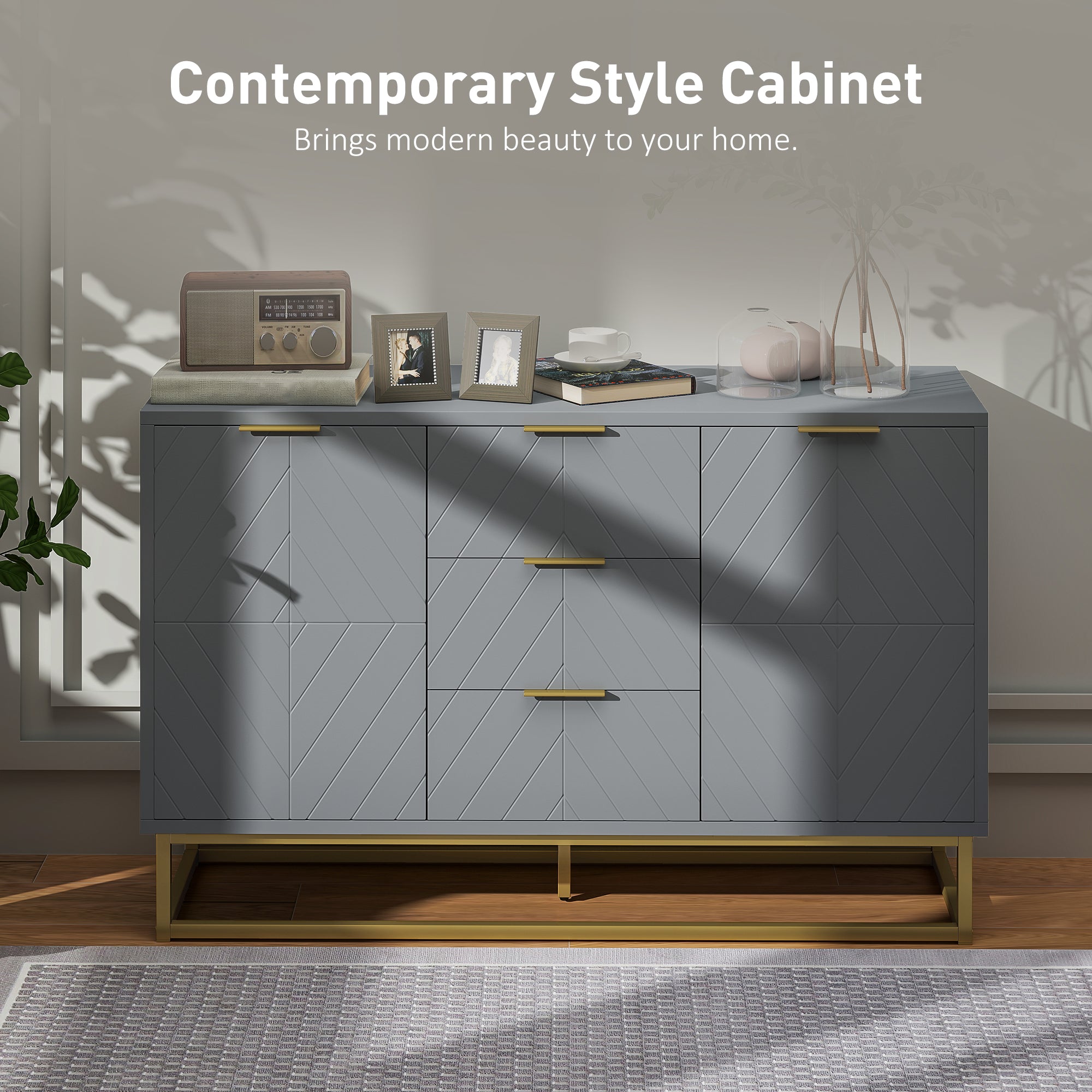 Sideboard Storage Cabinet - 3 Drawers Grey 47" Buffet-DECOROLALA
