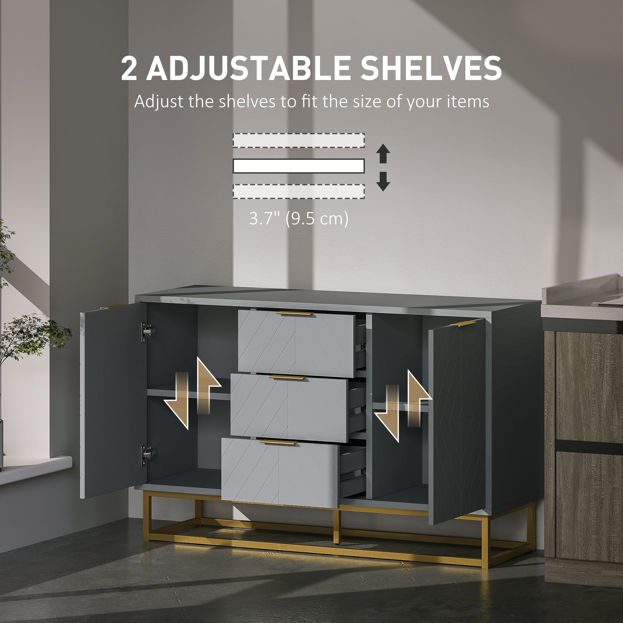 Sideboard Storage Cabinet - 3 Drawers Grey 47" Buffet-DECOROLALA