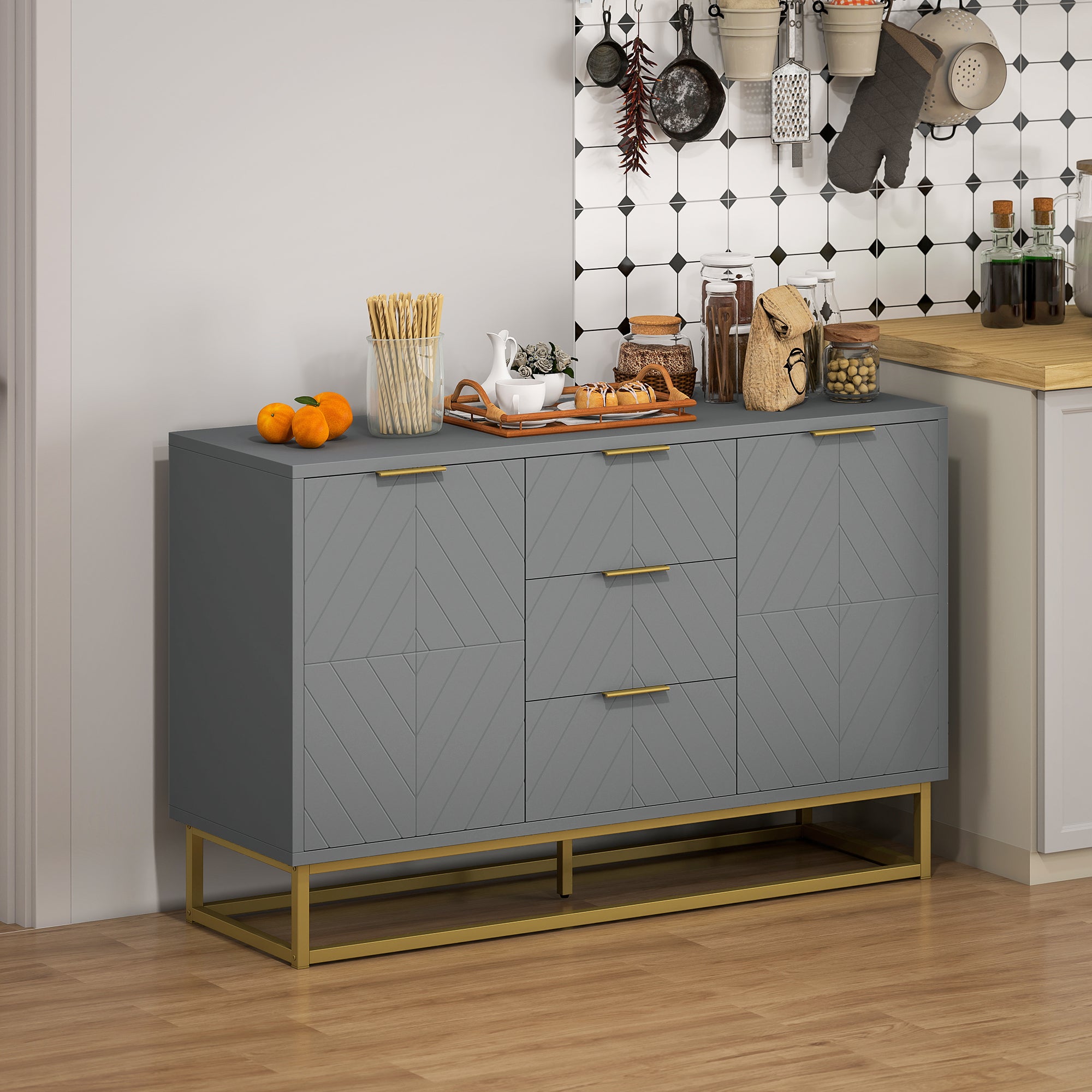 Sideboard Storage Cabinet - 3 Drawers Grey 47" Buffet-DECOROLALA