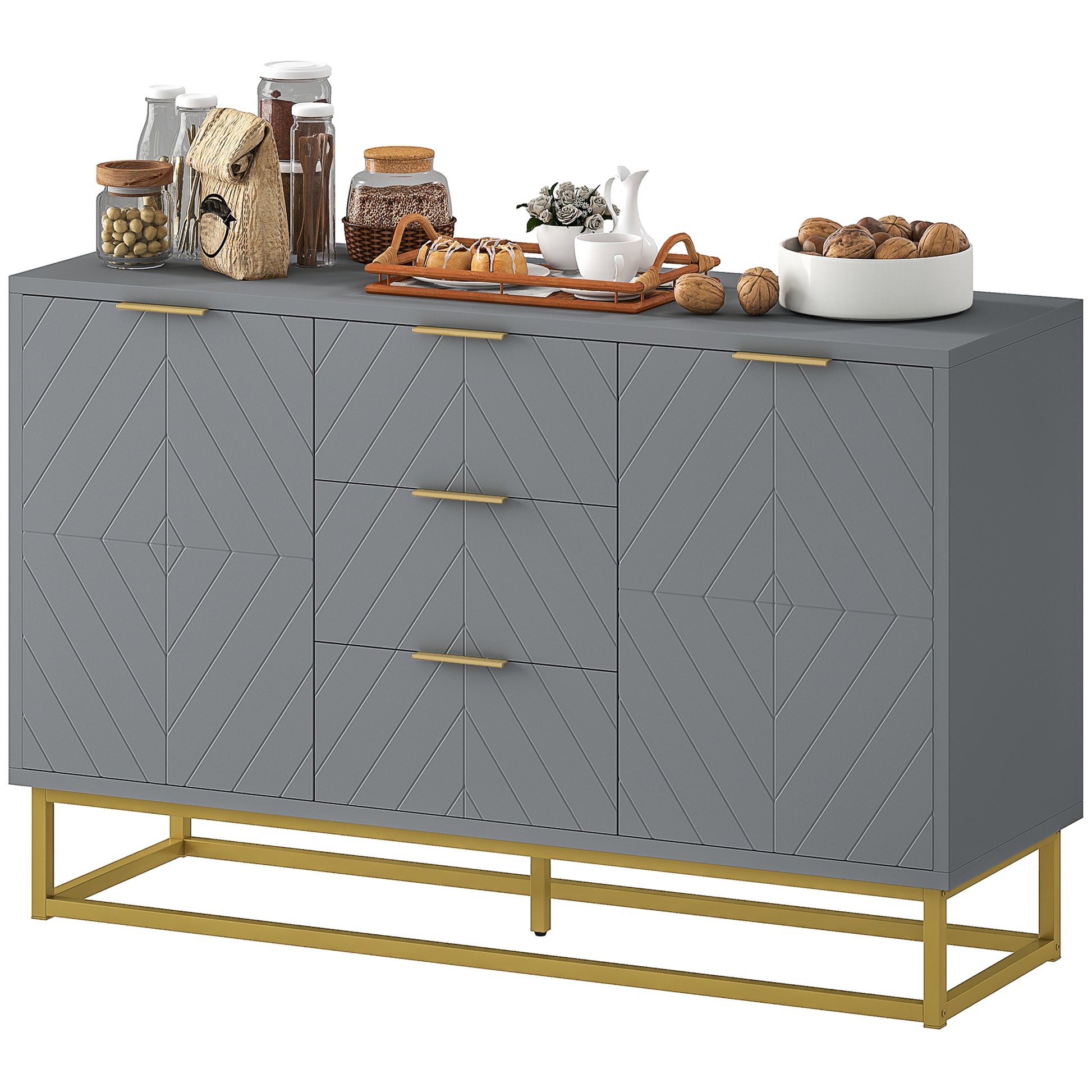 Sideboard Storage Cabinet - 3 Drawers Grey 47" Buffet-DECOROLALA