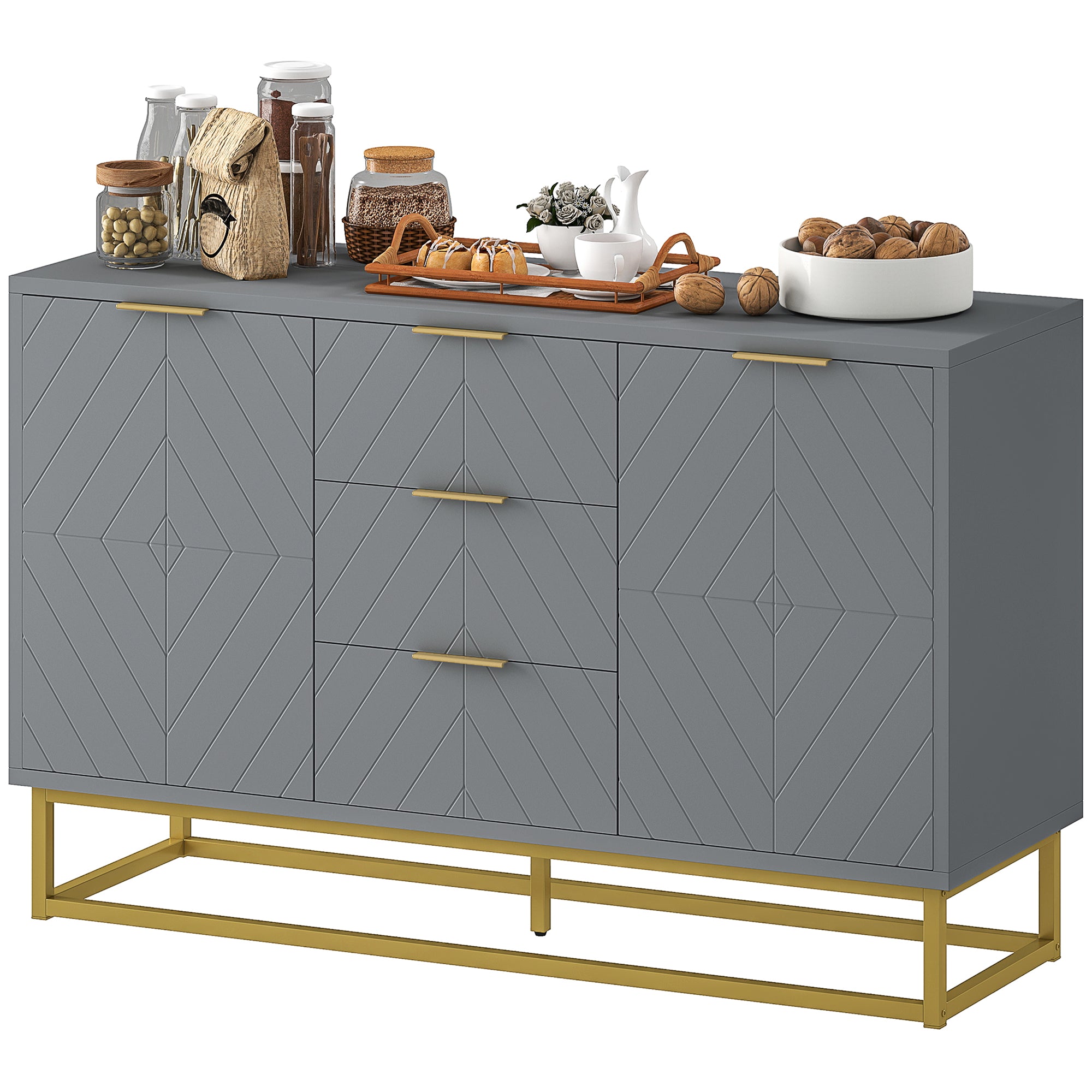 Sideboard Storage Cabinet - 3 Drawers Grey 47" Buffet-DECOROLALA