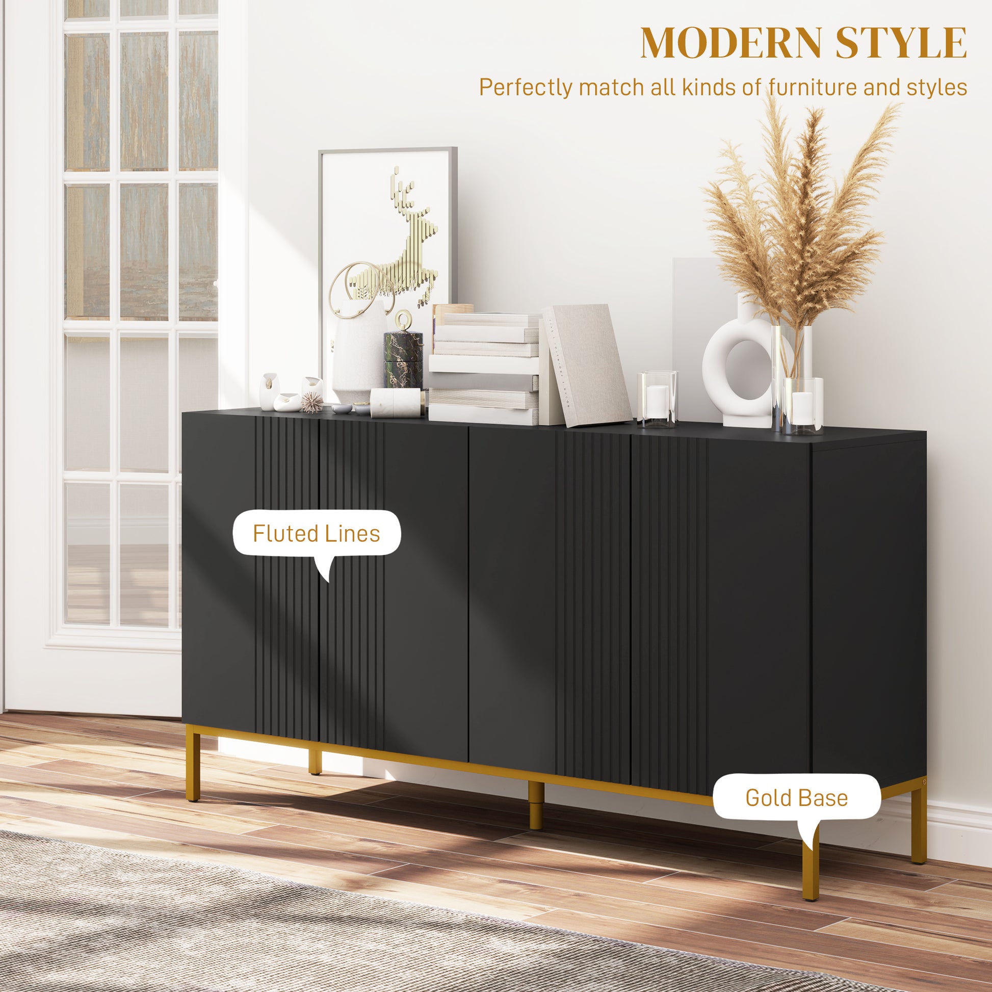 Sideboard Storage Cabinet - Black, Adjustable Shelves, Soft-Close Doors, Buffet-DECOROLALA