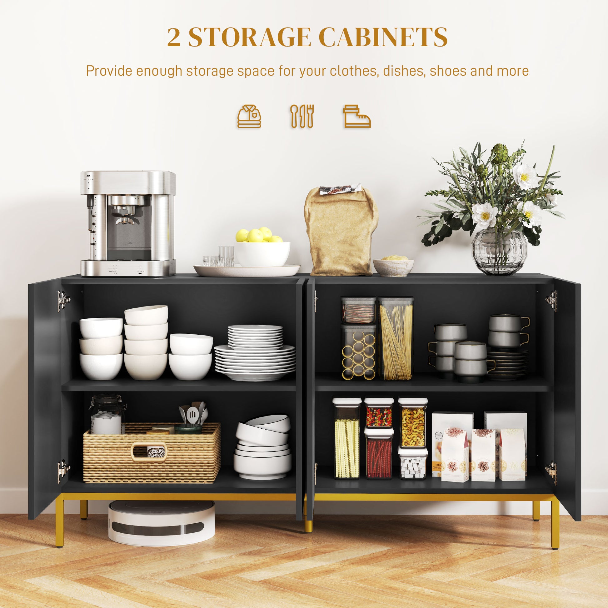 Sideboard Storage Cabinet - Black, Adjustable Shelves, Soft-Close Doors, Buffet-DECOROLALA