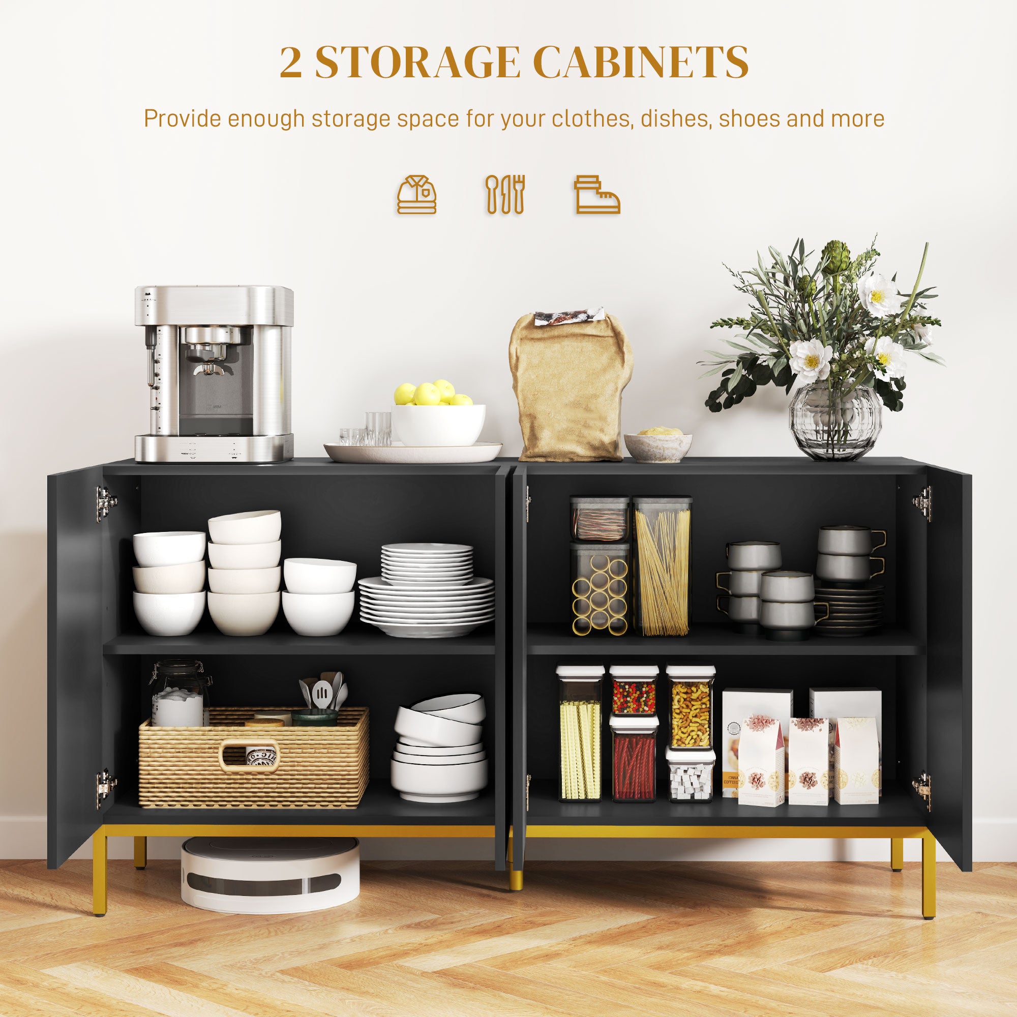 Sideboard Storage Cabinet - Black, Adjustable Shelves, Soft-Close Doors, Buffet-DECOROLALA