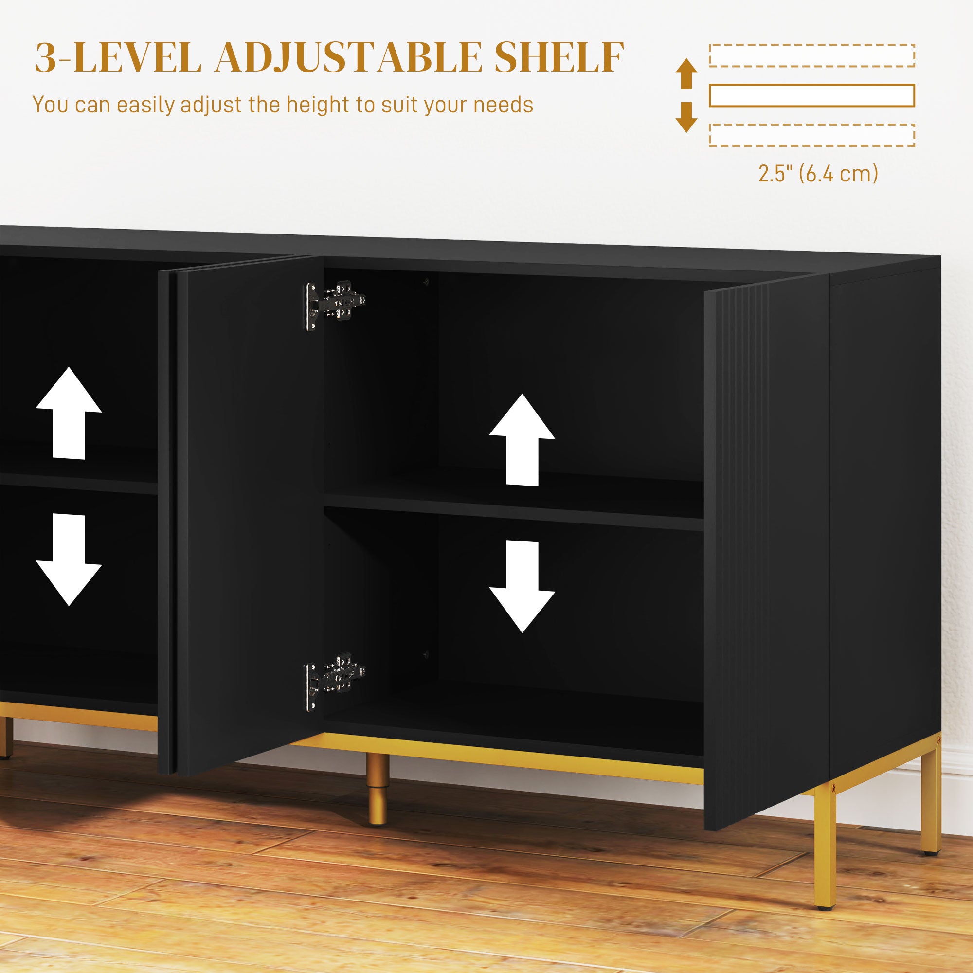Sideboard Storage Cabinet - Black, Adjustable Shelves, Soft-Close Doors, Buffet-DECOROLALA