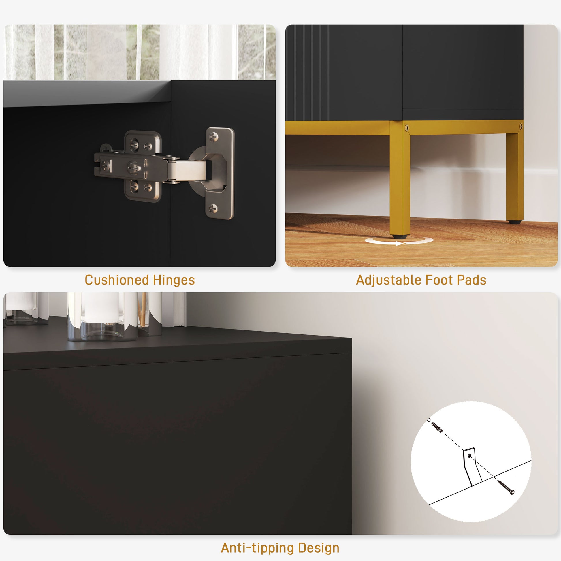 Sideboard Storage Cabinet - Black, Adjustable Shelves, Soft-Close Doors, Buffet-DECOROLALA