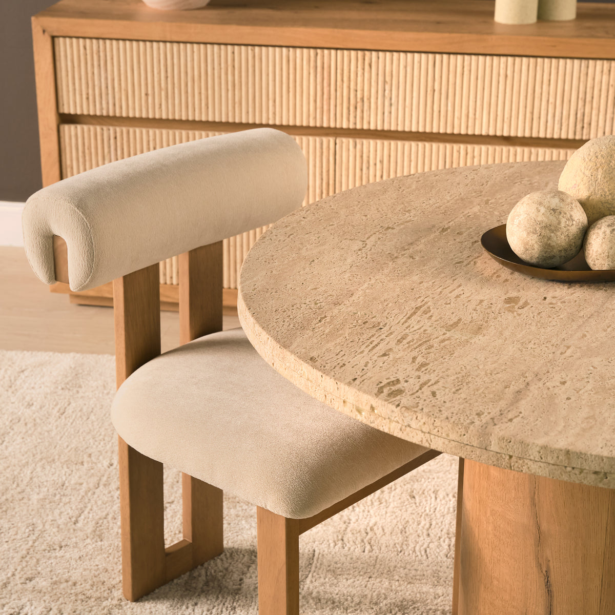 Siena 42" Round Pedestal Dining Table | Travertine | Seats 4-Dining Tables-DECOROLALA