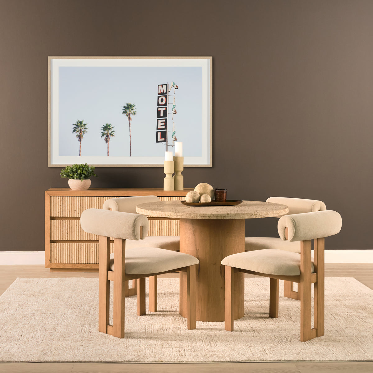 Siena 42" Round Pedestal Dining Table | Travertine | Seats 4-Dining Tables-DECOROLALA