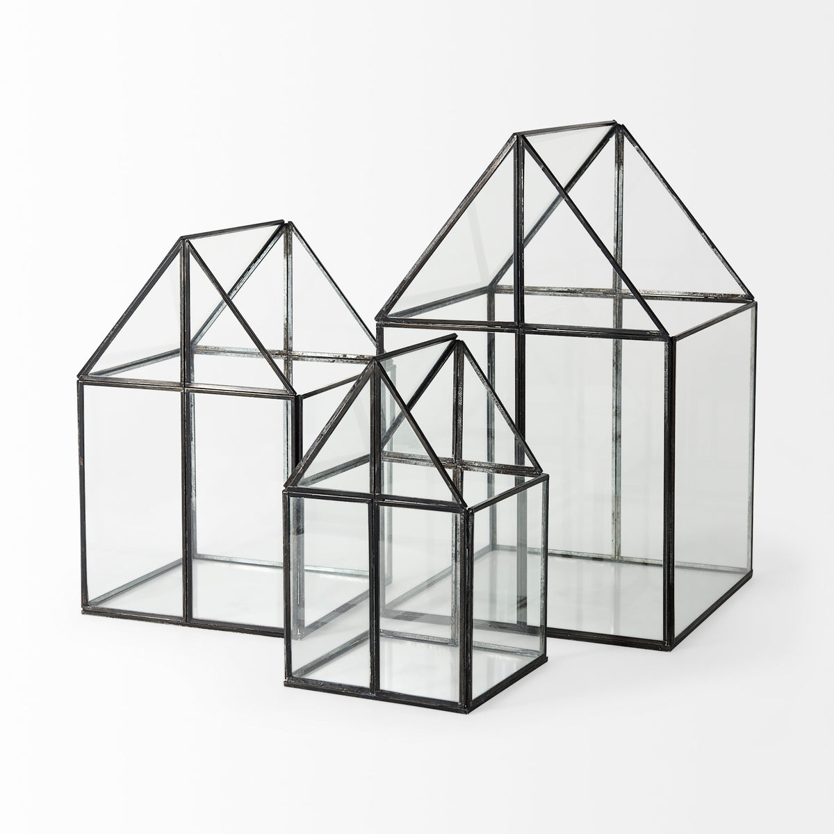 Sikes House-Shaped Metal & Glass Terrarium - Medium 8"x8"x13"-Boxes-DECOROLALA
