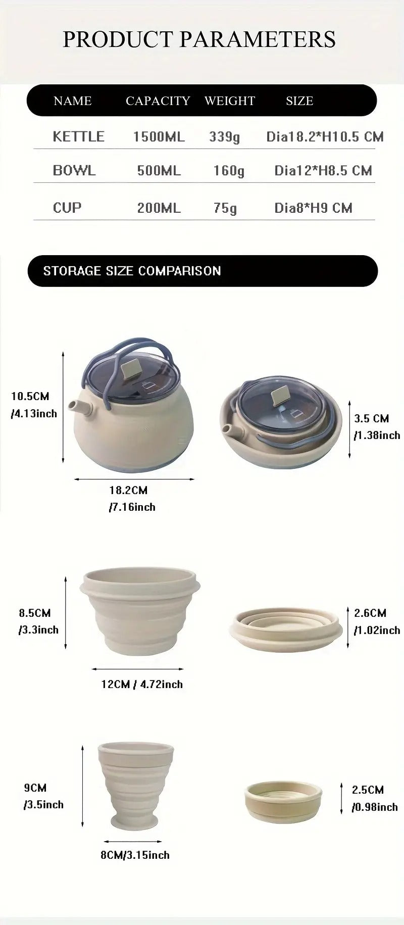 Silicone Folding Kettle 1.5L - Light Khaki Portable Camping Kettle-Camp Cooking-DECOROLALA