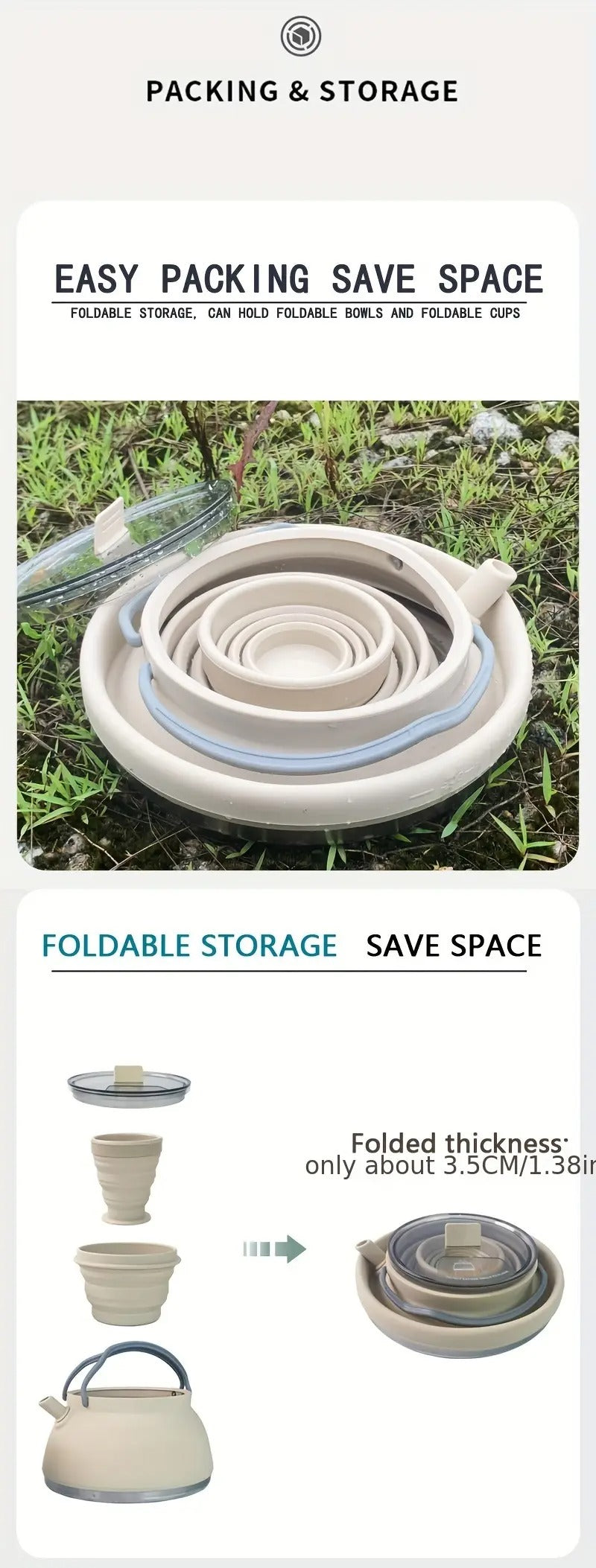 Silicone Folding Kettle 1.5L - Light Khaki Portable Camping Kettle-Camp Cooking-DECOROLALA