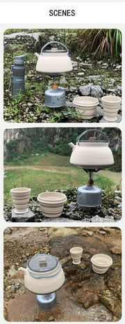 Silicone Folding Kettle 1.5L - Light Khaki Portable Camping Kettle-Camp Cooking-DECOROLALA