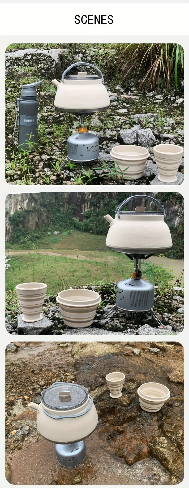 Silicone Folding Kettle 1.5L - Light Khaki Portable Camping Kettle-Camp Cooking-DECOROLALA