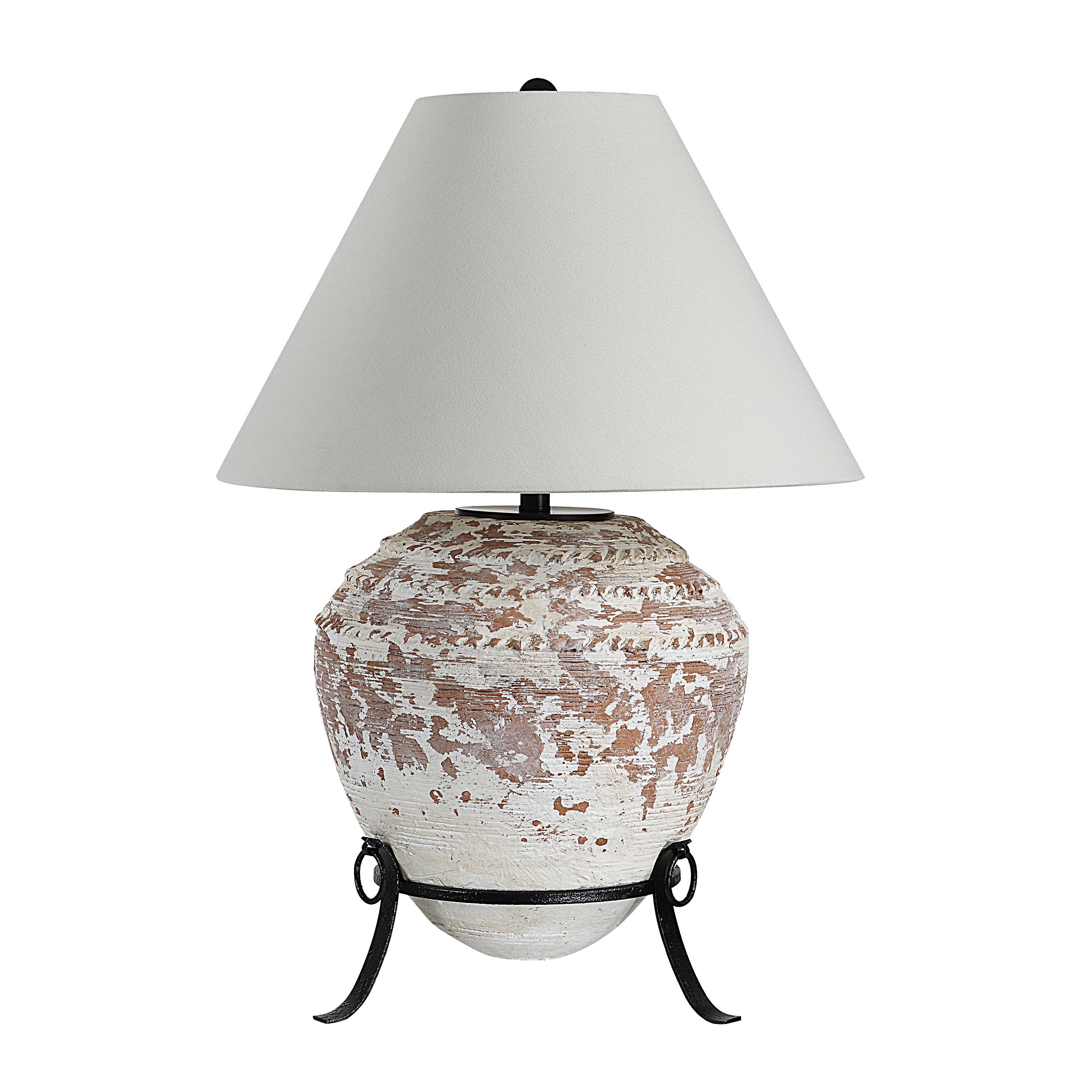 Silis 29.5" Height Table Lamps, Textured Ceramic (Off White And Brown)-Table Lamp-DECOROLALA