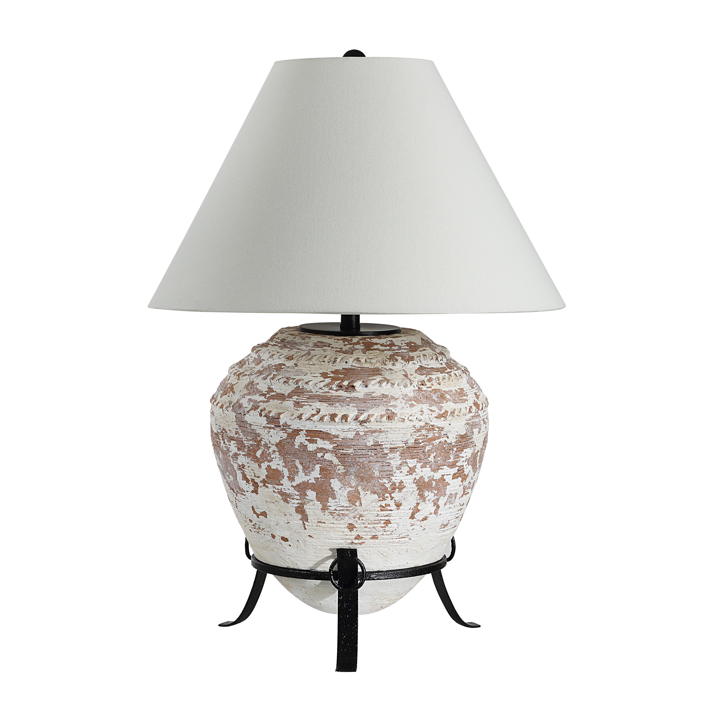 Silis 29.5" Height Table Lamps, Textured Ceramic (Off White And Brown)-Table Lamp-DECOROLALA