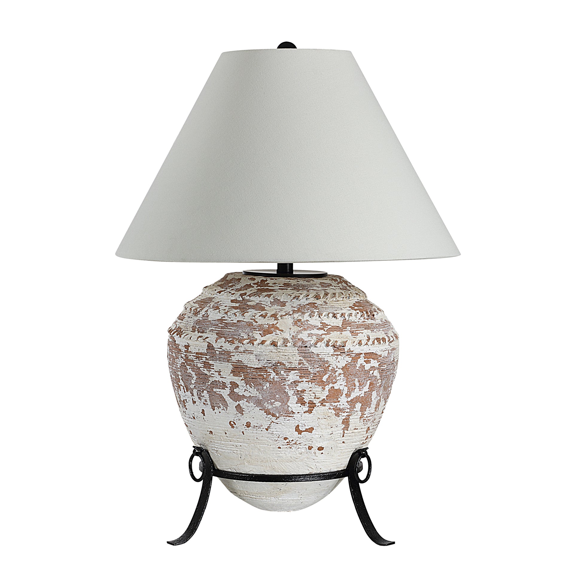 Silis 29.5" Textured Ceramic Table Lamp, Off-White/Brown-Table Lamp-DECOROLALA