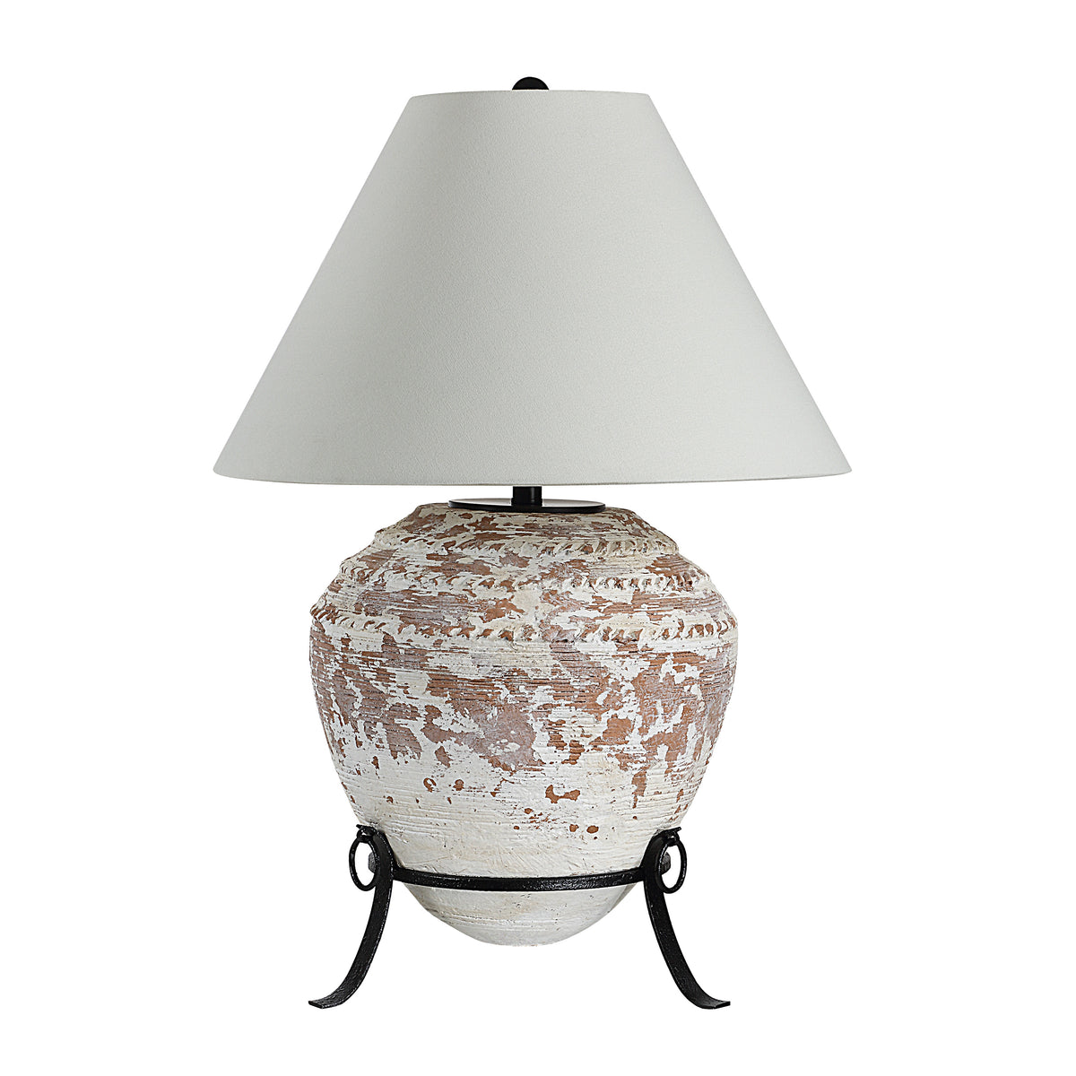 Silis 29.5" Textured Ceramic Table Lamp, Off-White/Brown-Table Lamp-DECOROLALA