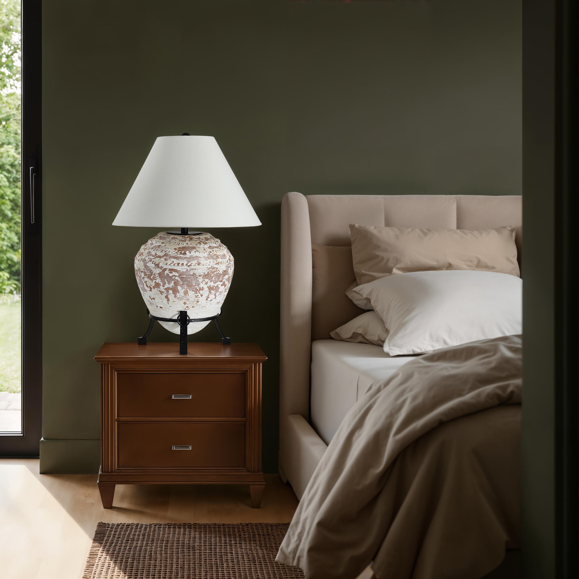 Silis 29.5" Textured Ceramic Table Lamp, Off-White/Brown-Table Lamp-DECOROLALA