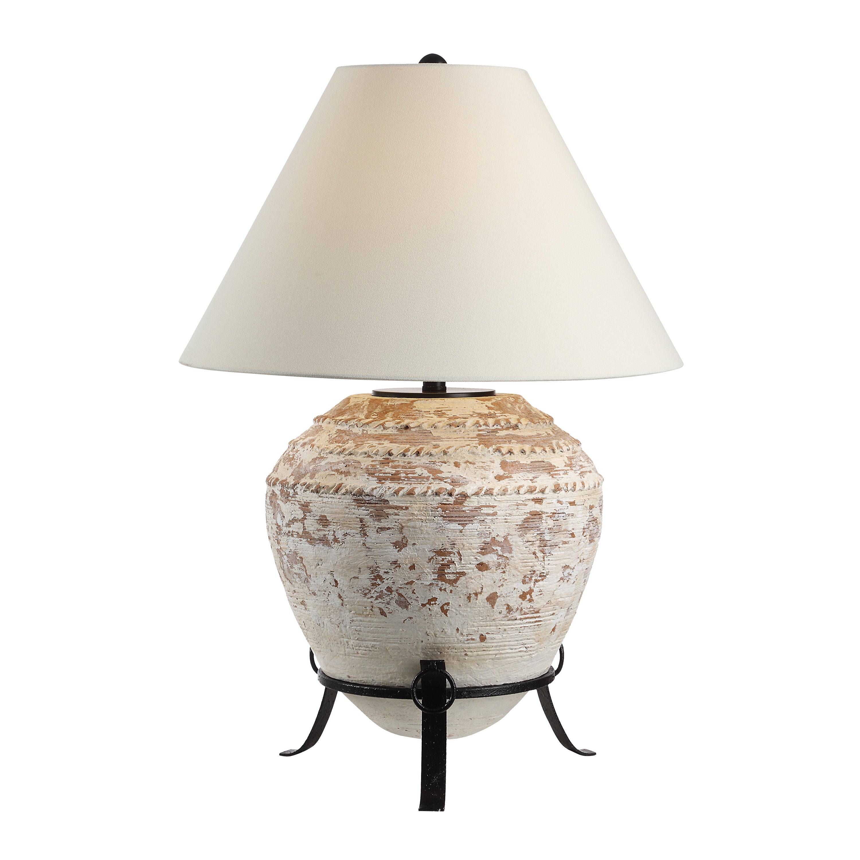 Silis 29.5" Textured Ceramic Table Lamp, Off-White/Brown-Table Lamp-DECOROLALA