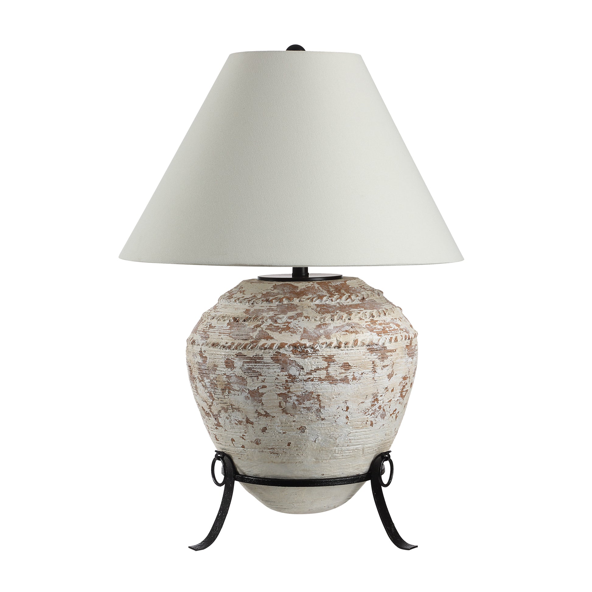 Silis 29.5" Textured Ceramic Table Lamp, Off-White/Brown-Table Lamp-DECOROLALA