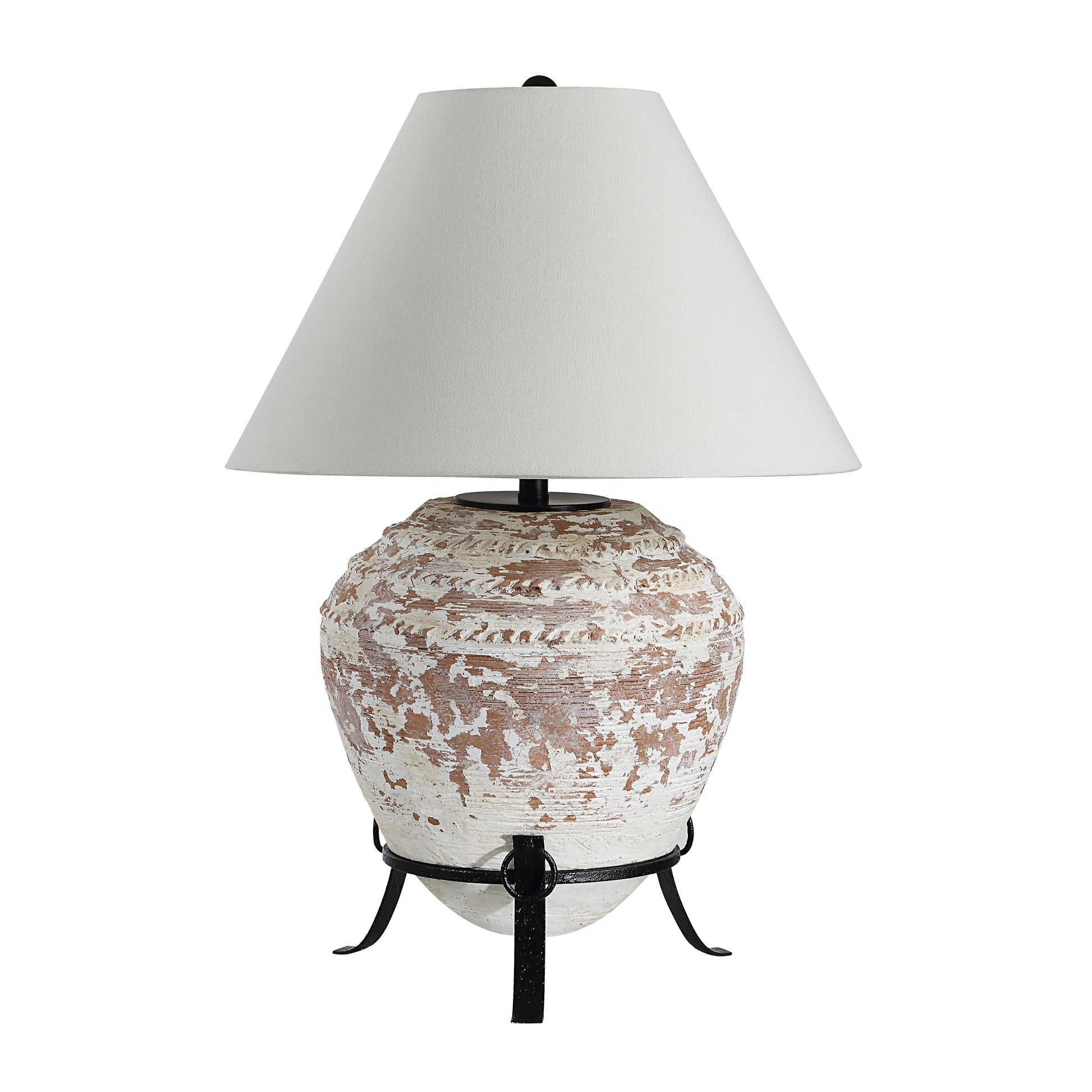 Silis 29.5" Textured Ceramic Table Lamp, Off-White/Brown-Table Lamp-DECOROLALA