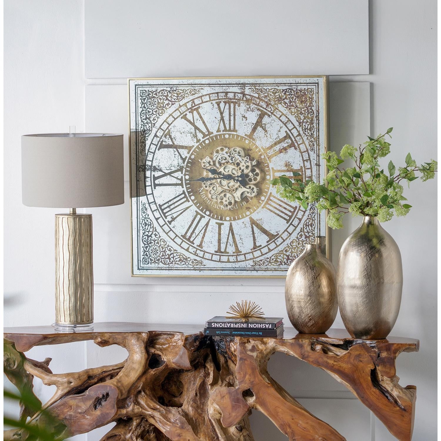 Silver And Gold Antique Style Square Wall Clock-Wall Clocks-DECOROLALA