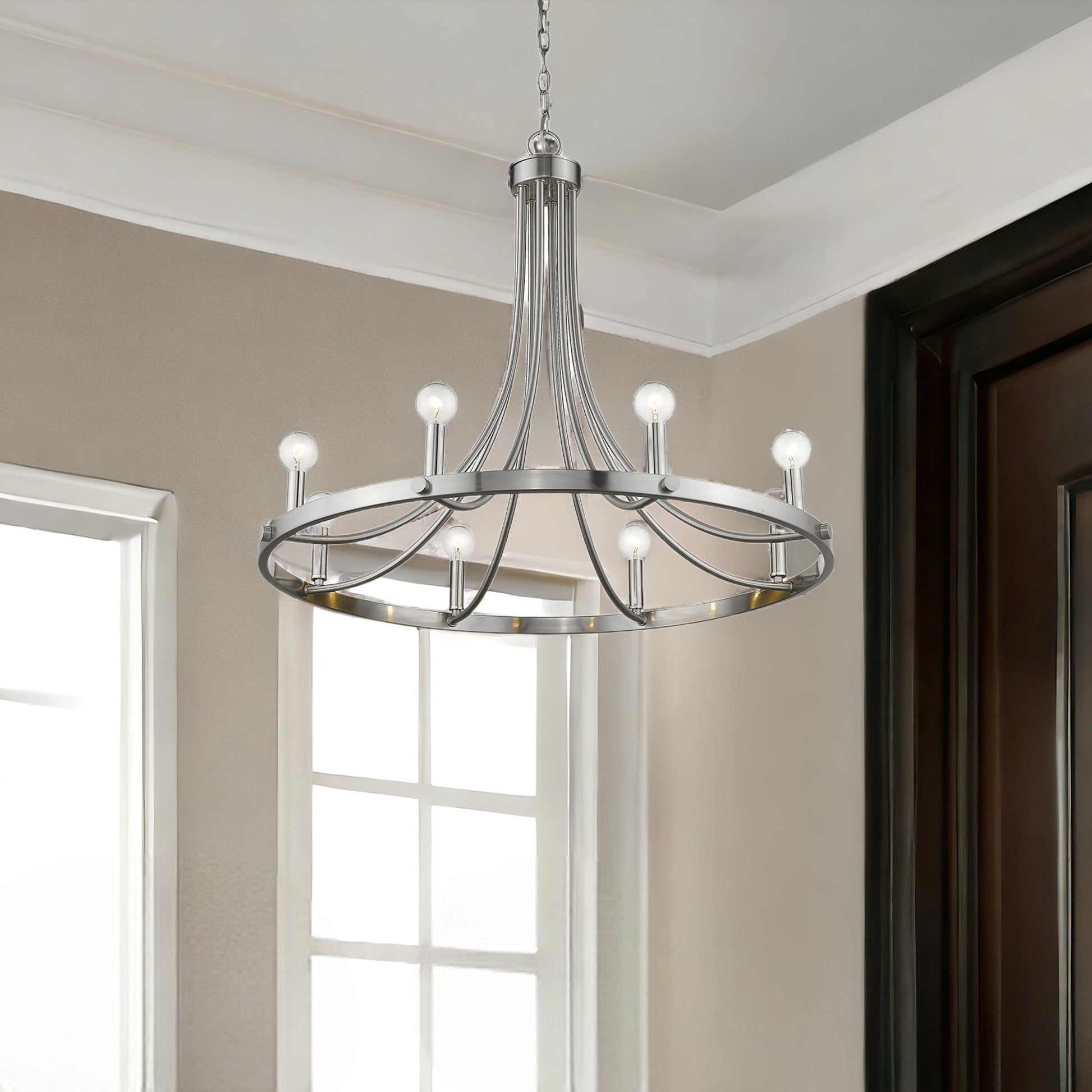 Silver Candle Style Eight Light Metal Dimmable Chandelier-Chandeliers-DECOROLALA