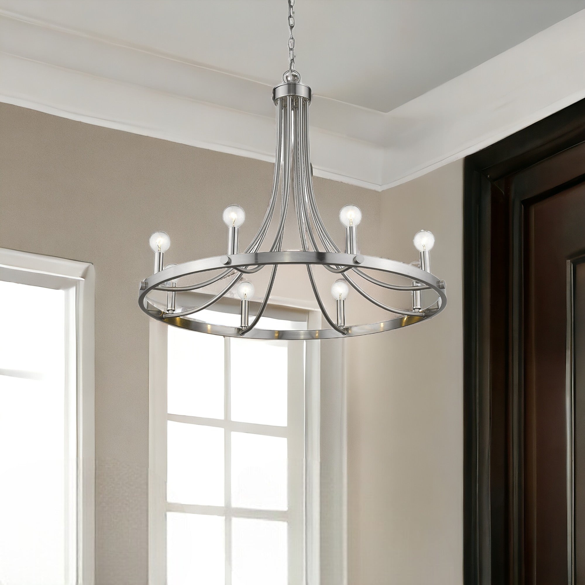 Silver Candle Style Eight Light Metal Dimmable Chandelier-Chandeliers-DECOROLALA