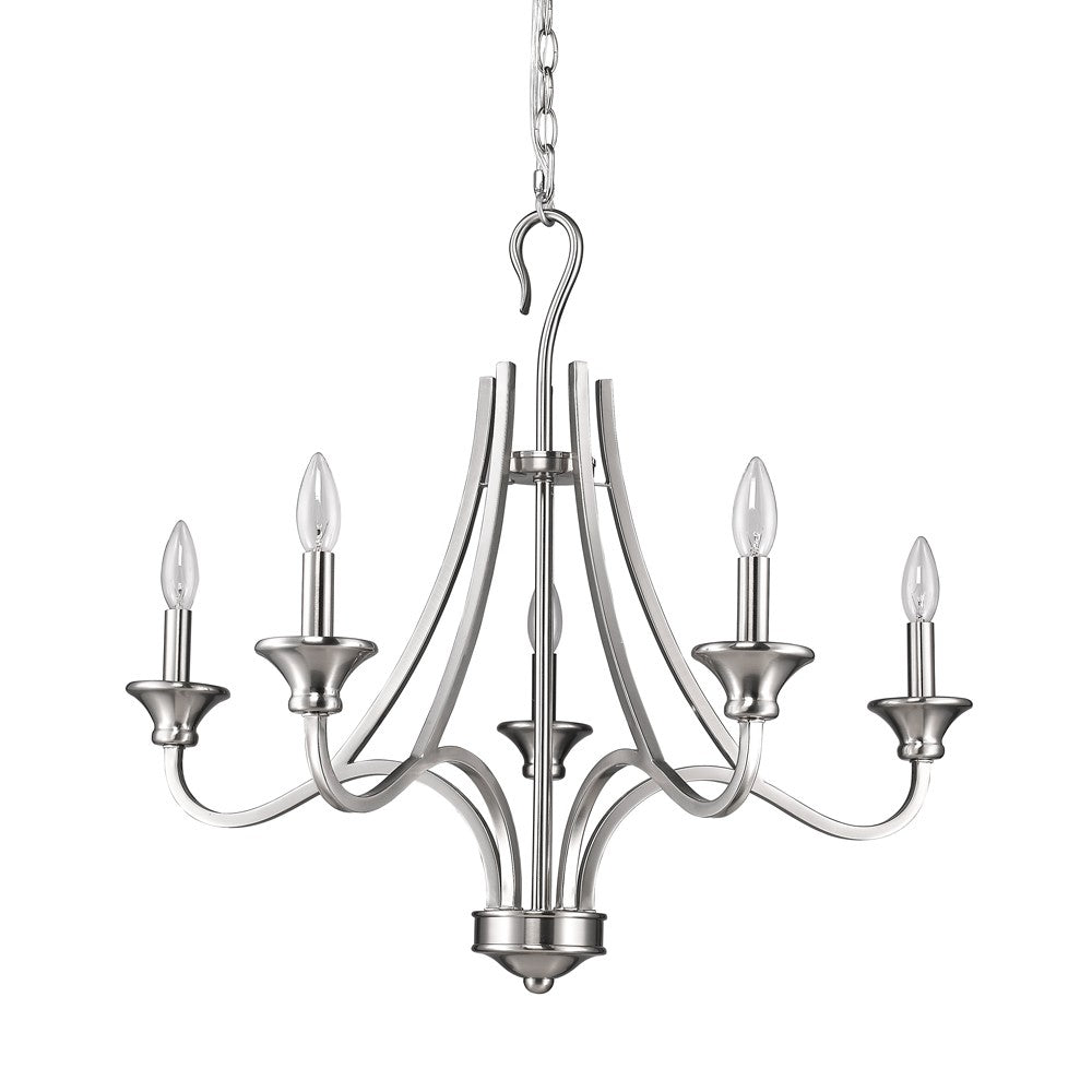 Silver Candle Style Five Light Metal Dimmable Chandelier-Chandeliers-DECOROLALA