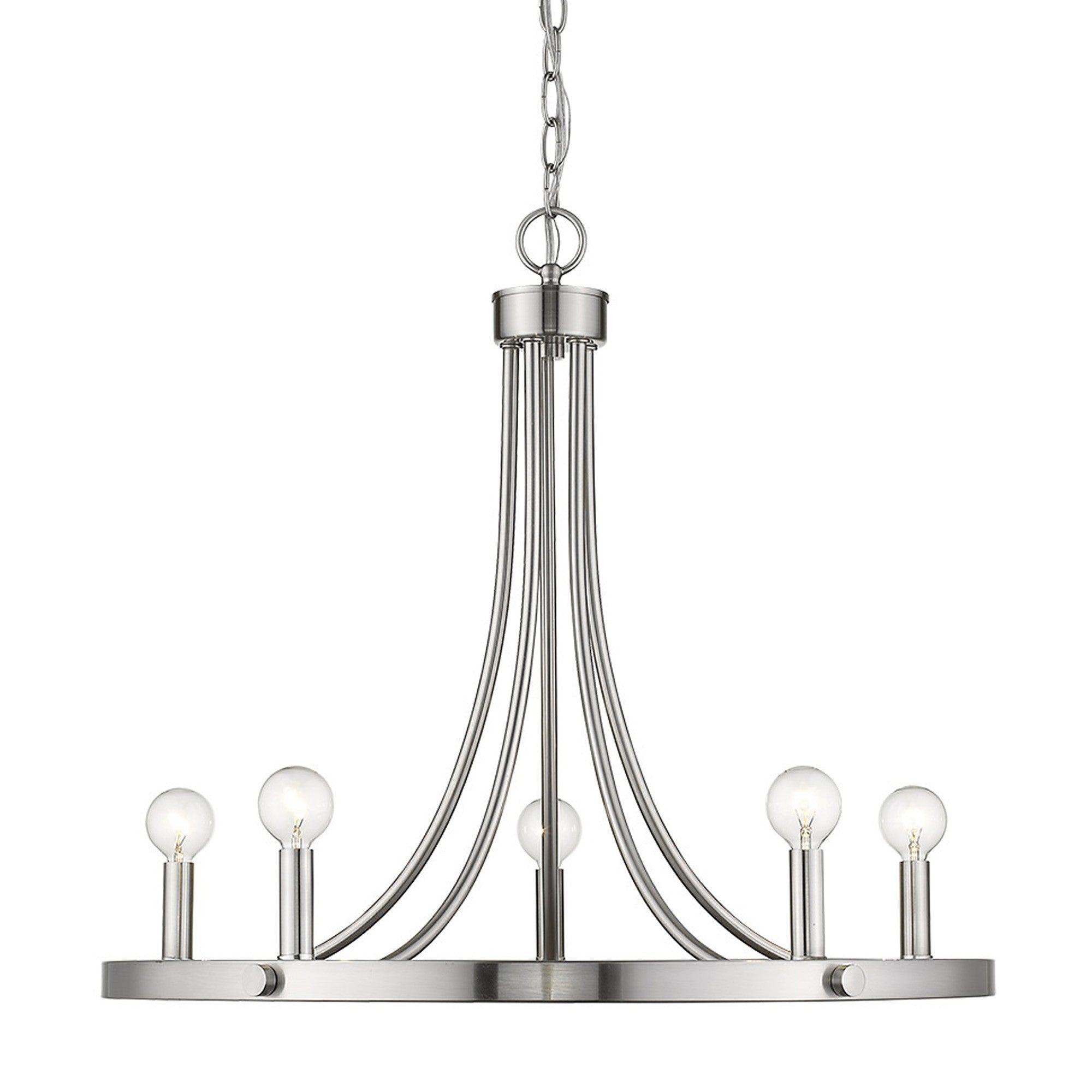 Silver Candle Style Five Light Metal Dimmable Chandelier-Chandeliers-DECOROLALA