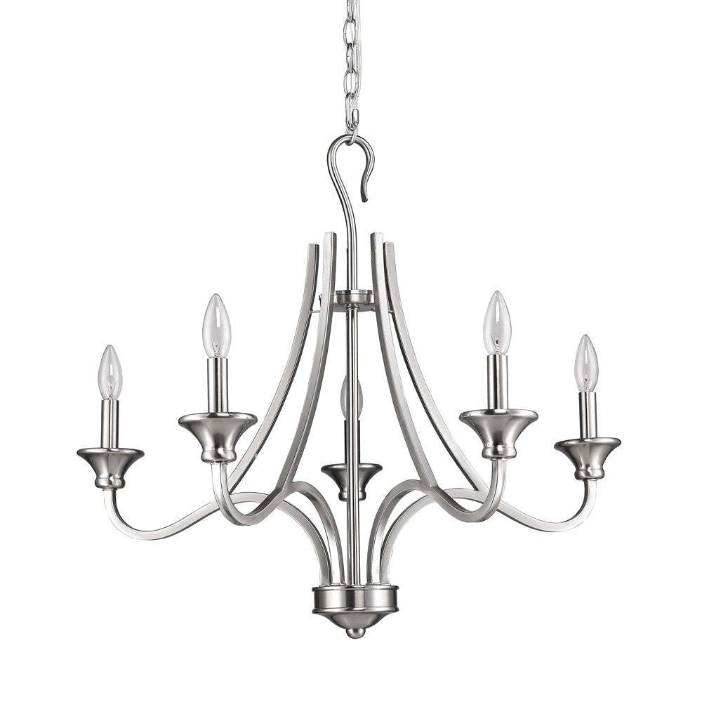 Silver Candle Style Five Light Metal Dimmable Chandelier-Chandeliers-DECOROLALA