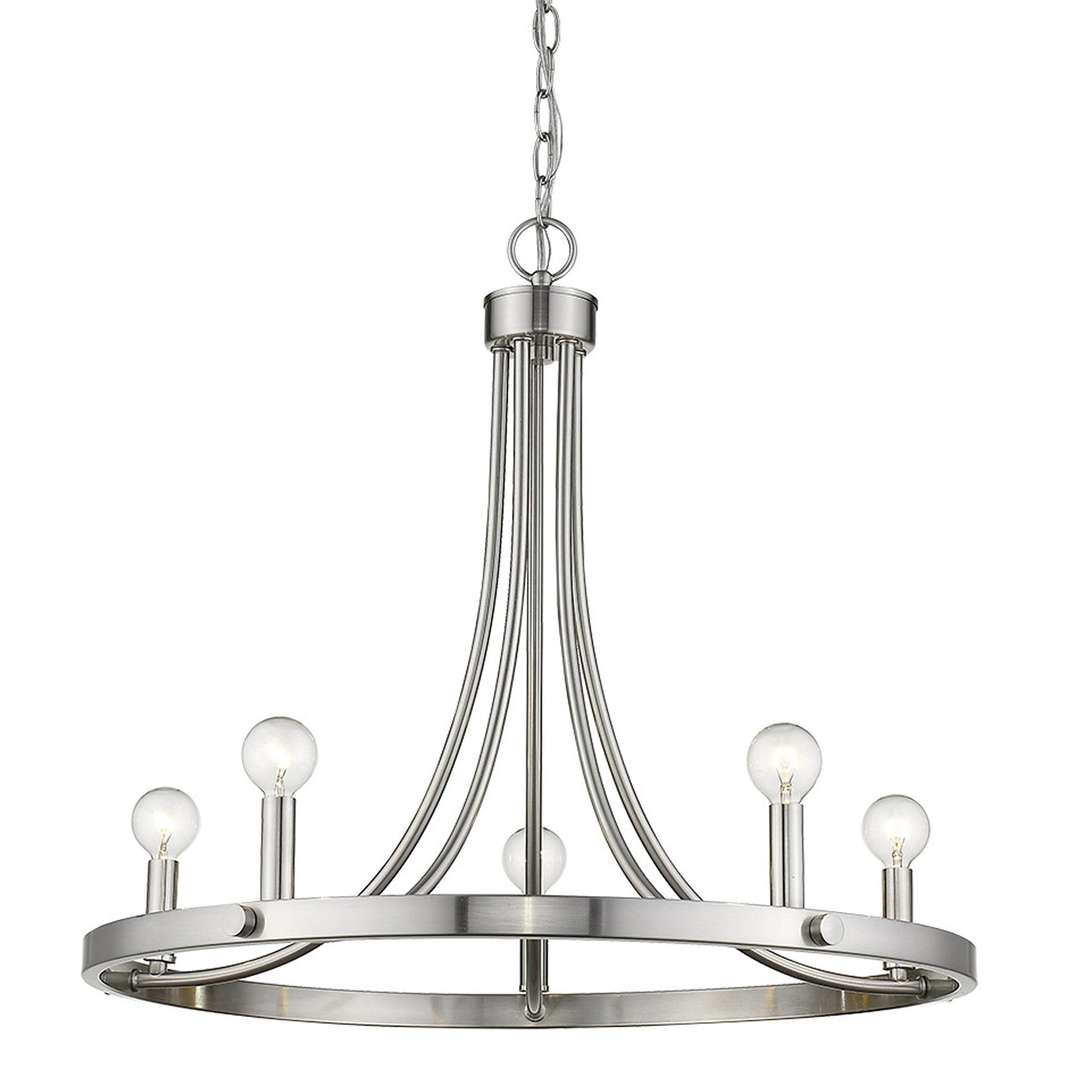 Silver Candle Style Five Light Metal Dimmable Chandelier-Chandeliers-DECOROLALA