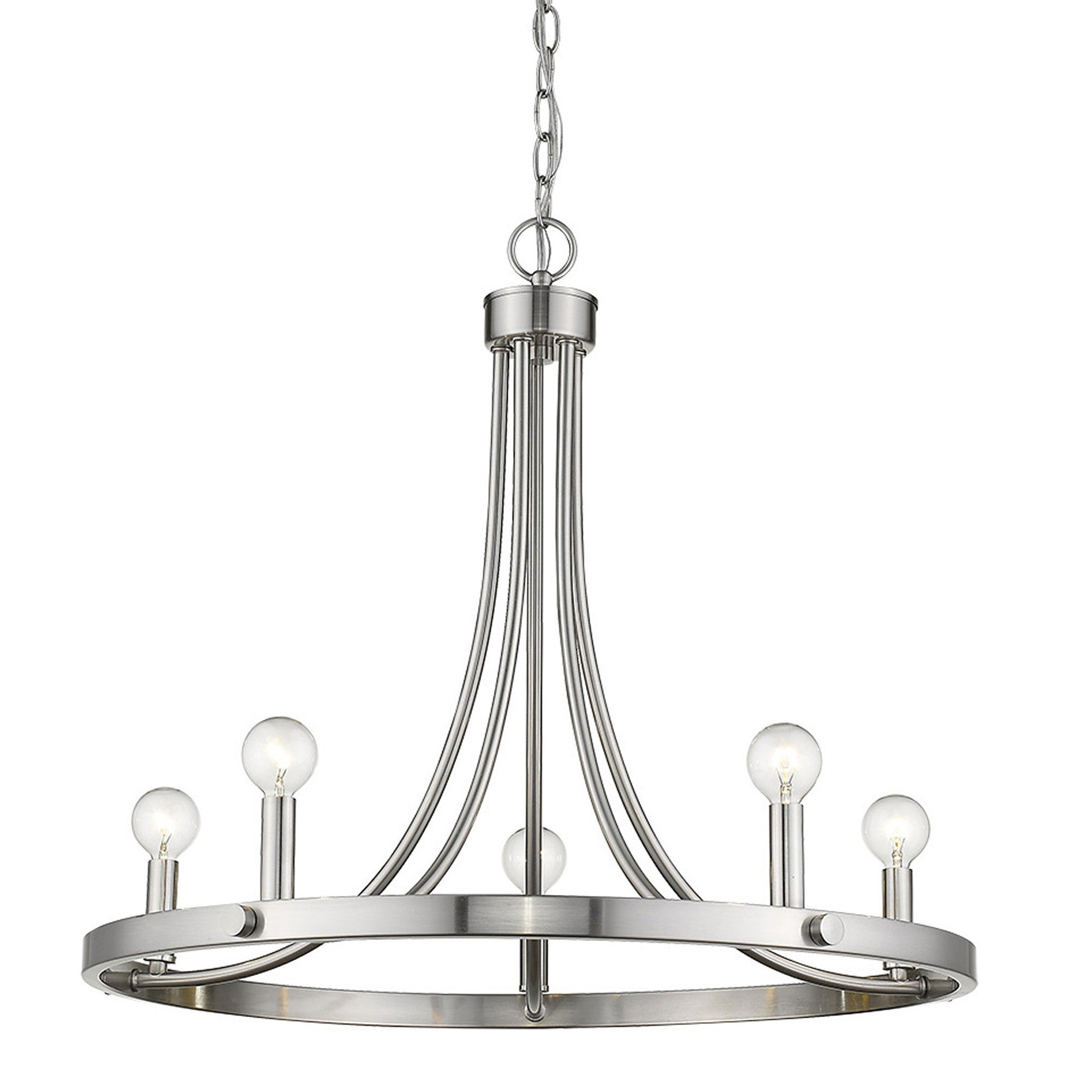 Silver Candle Style Five Light Metal Dimmable Chandelier-Chandeliers-DECOROLALA