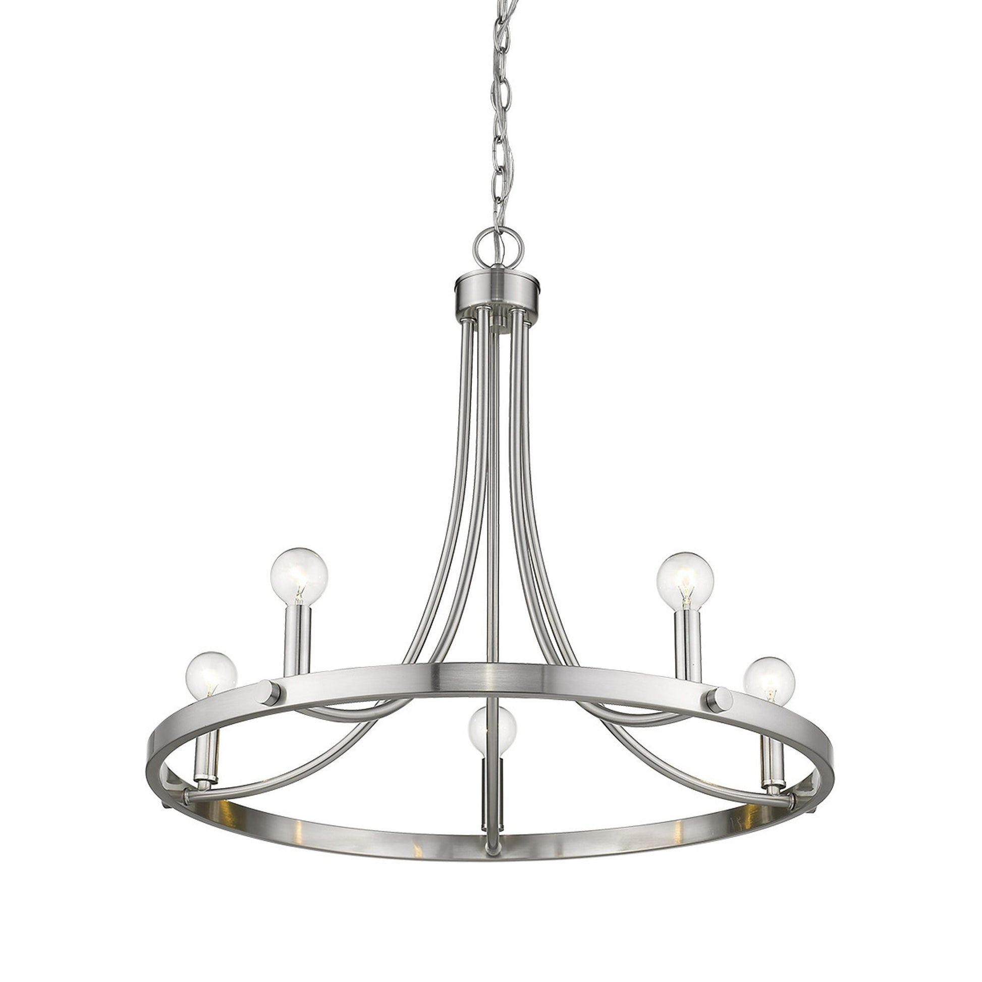 Silver Candle Style Five Light Metal Dimmable Chandelier-Chandeliers-DECOROLALA