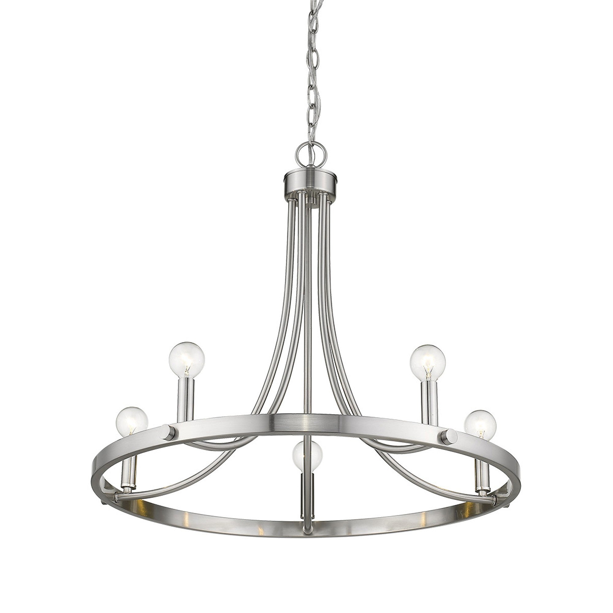 Silver Candle Style Five Light Metal Dimmable Chandelier-Chandeliers-DECOROLALA