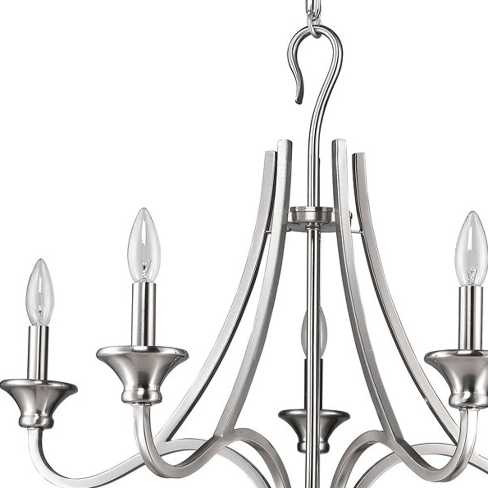 Silver Candle Style Five Light Metal Dimmable Chandelier-Chandeliers-DECOROLALA