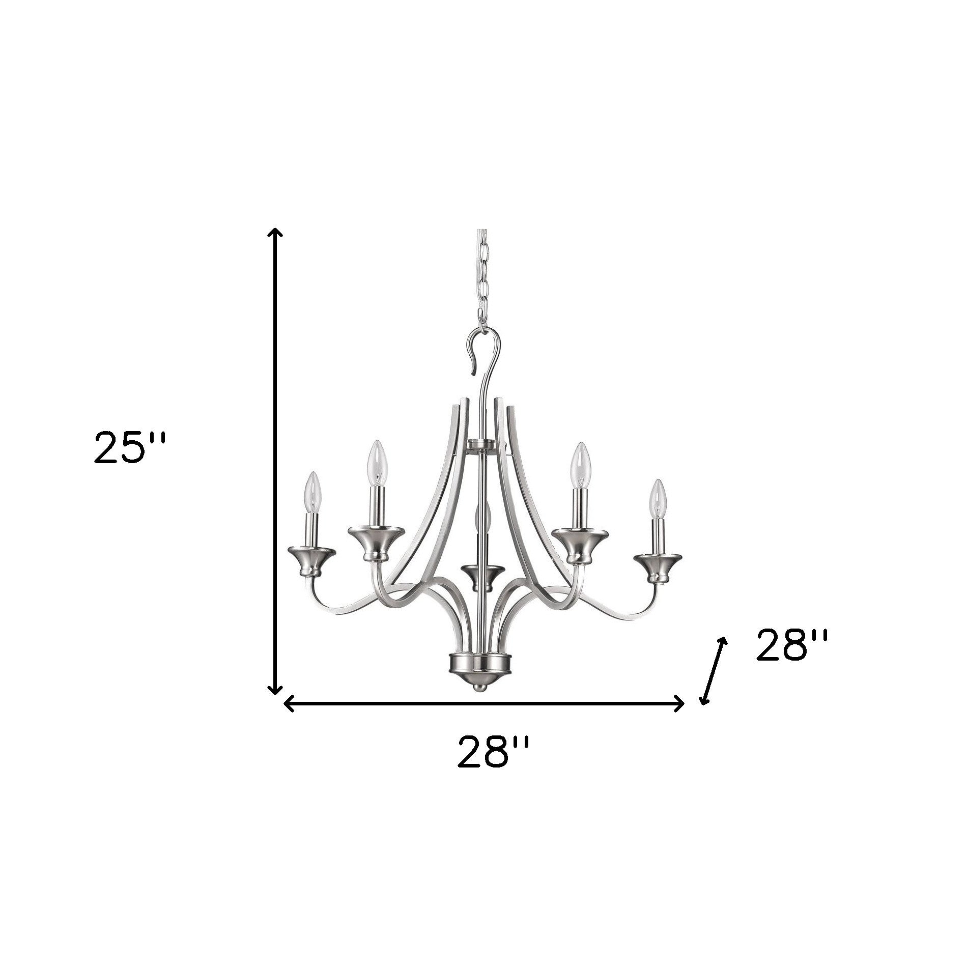 Silver Candle Style Five Light Metal Dimmable Chandelier-Chandeliers-DECOROLALA