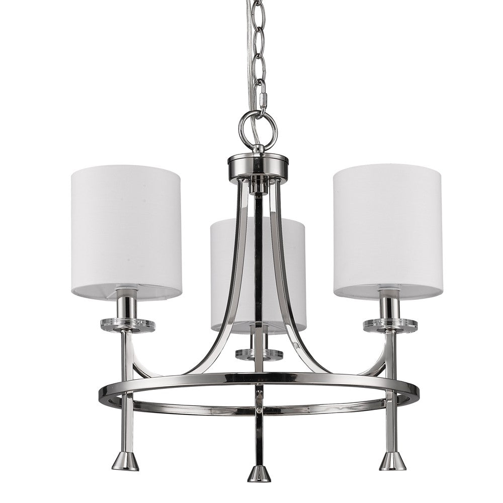 Silver Candle Style Three Light Metal Dimmable Chandelier With White Shades-Chandeliers-DECOROLALA