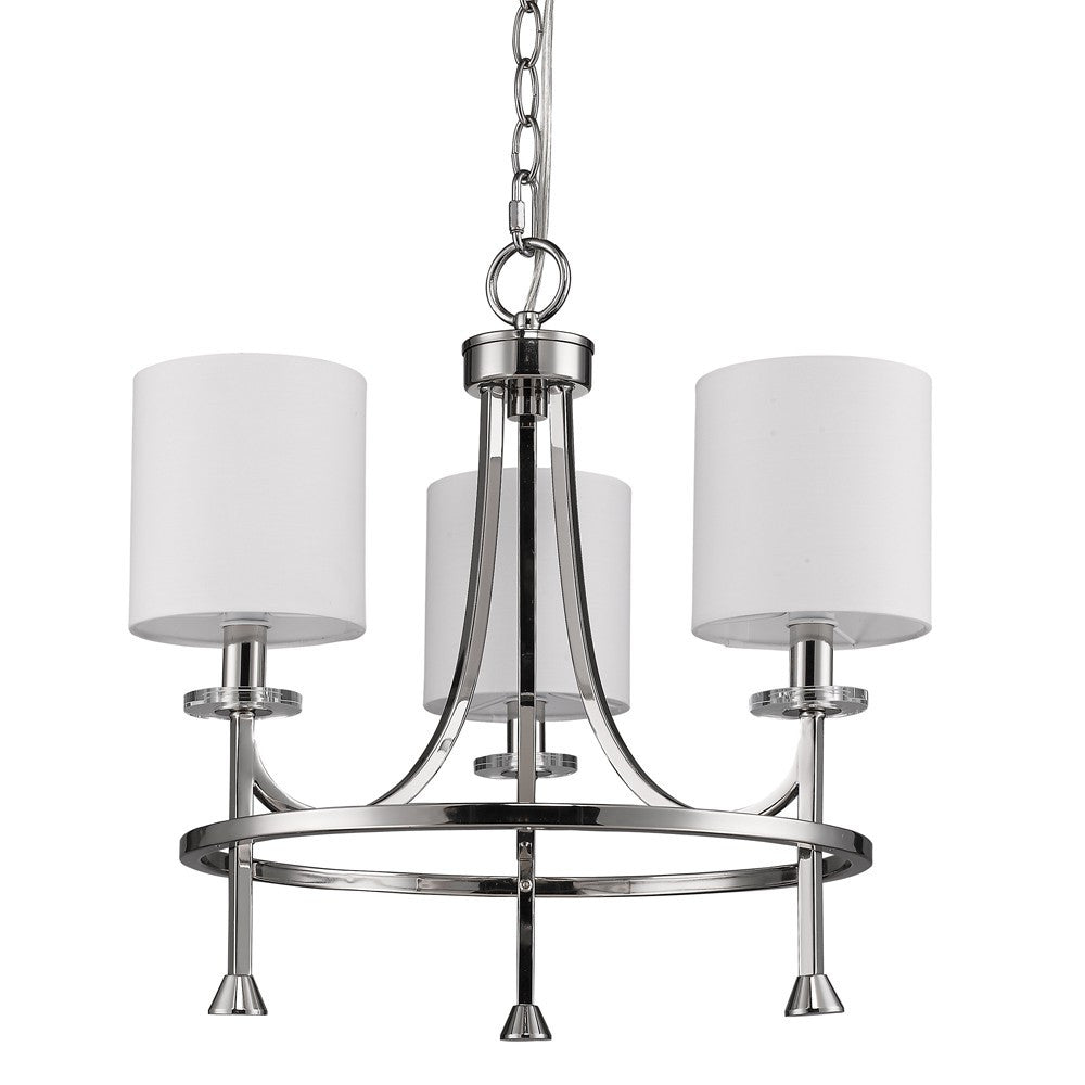 Silver Candle Style Three Light Metal Dimmable Chandelier With White Shades-Chandeliers-DECOROLALA