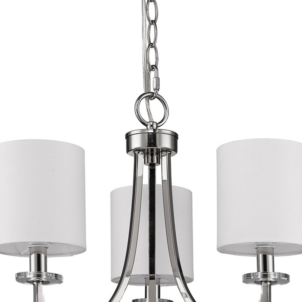 Silver Candle Style Three Light Metal Dimmable Chandelier With White Shades-Chandeliers-DECOROLALA