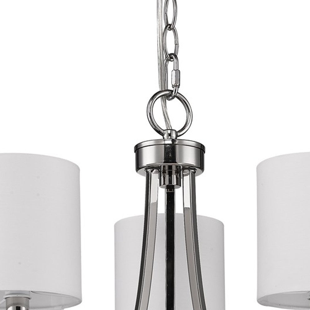 Silver Candle Style Three Light Metal Dimmable Chandelier With White Shades-Chandeliers-DECOROLALA