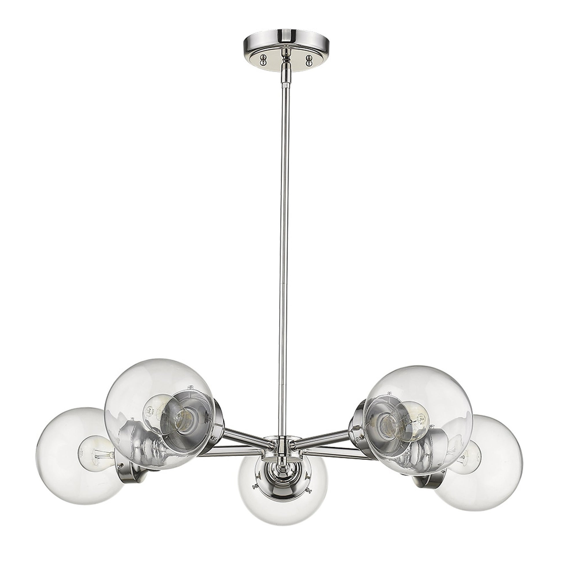 Silver Five Light Metal Dimmable Chandelier With Clear Shades-Chandeliers-DECOROLALA
