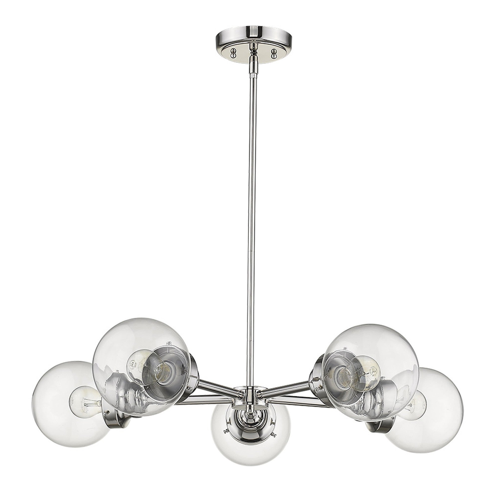 Silver Five Light Metal Dimmable Chandelier With Clear Shades-Chandeliers-DECOROLALA