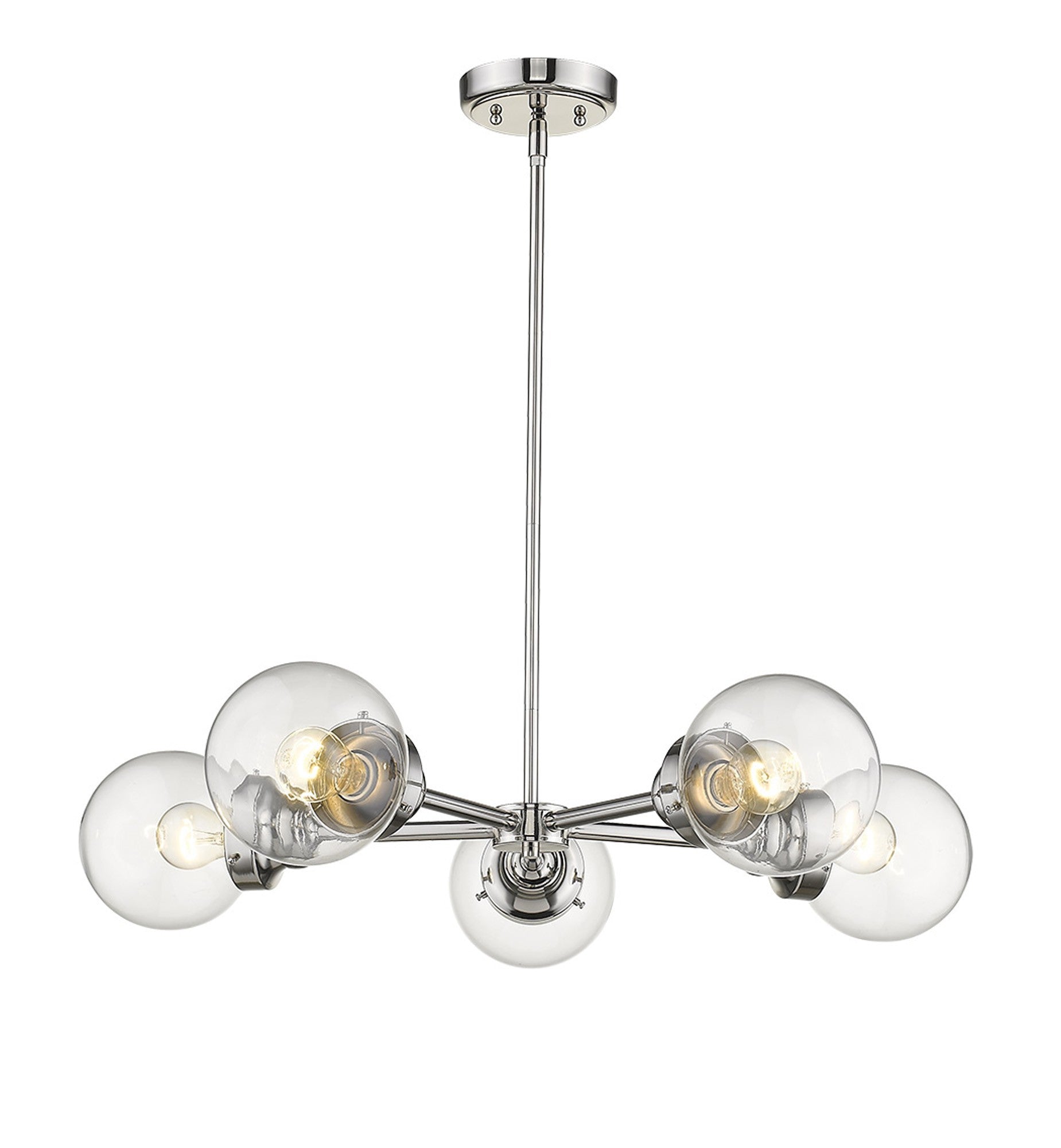 Silver Five Light Metal Dimmable Chandelier With Clear Shades-Chandeliers-DECOROLALA