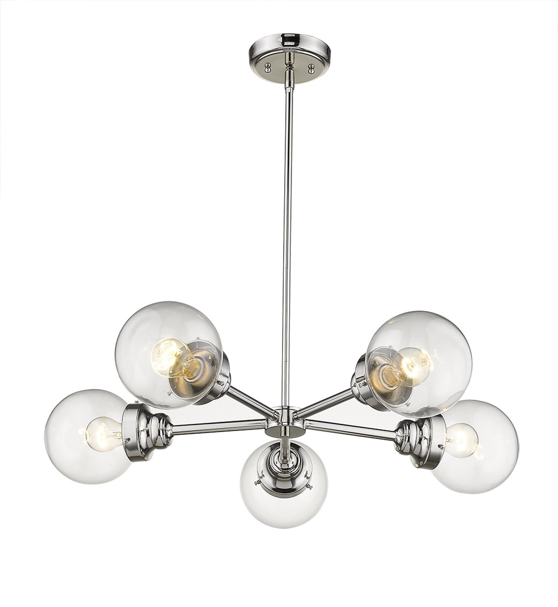 Silver Five Light Metal Dimmable Chandelier With Clear Shades-Chandeliers-DECOROLALA