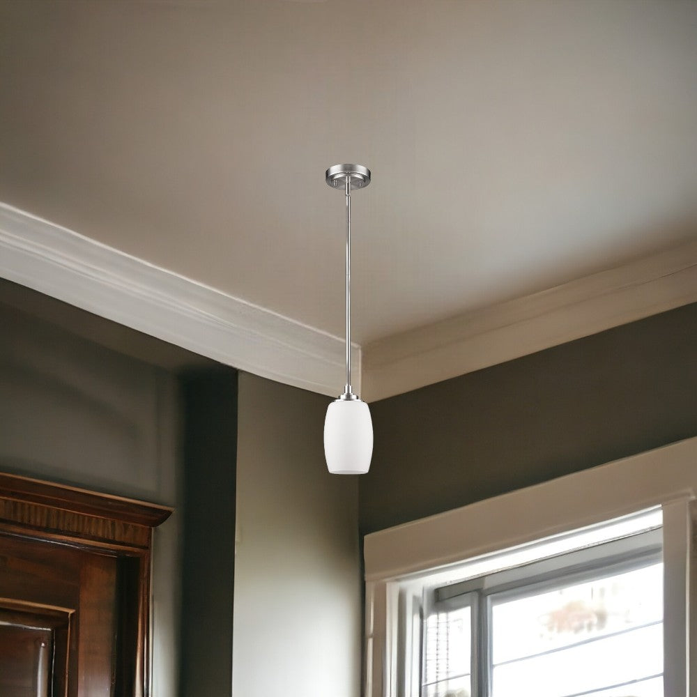 Silver Hanging Light with Frosted Glass Shade-Chandeliers-DECOROLALA