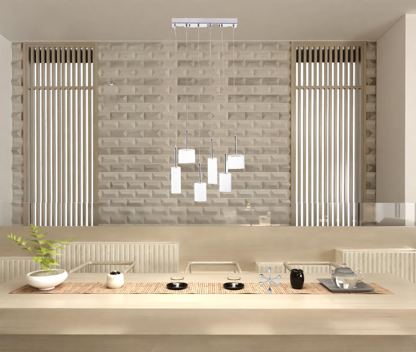 Silver Kitchen Island Six Light Metal LED Ceiling Light With Shades-Chandeliers-DECOROLALA